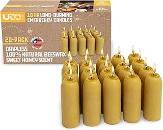 12-Hour Natural Beeswax Long-Burning Candles for UCO Candle Lanterns and Emergency Preparedness, Made in USA