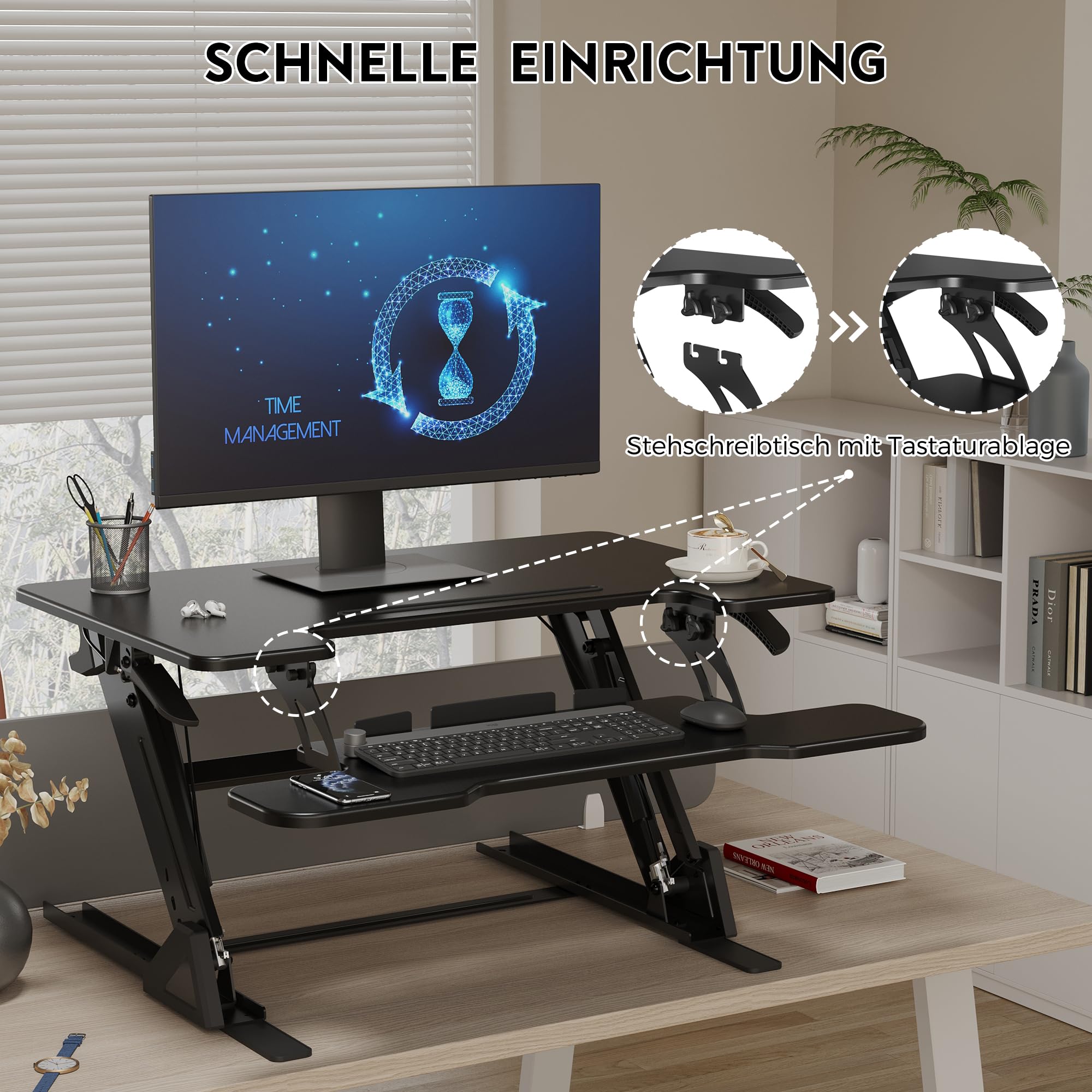 BONTEC Stehpult Höhenverstellbar mit Dual-Gasfeder, Tischaufsatz für Dual Monitor Arbeitsplatz, 81,3cm, 15kg Tragfähigkeit, Einfache Montage, Ergonomischer Schreibtischaufsatz für Zuhause und Büro