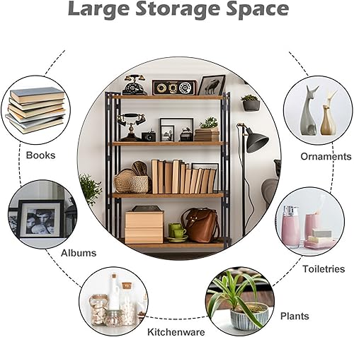 Miniatura 5 de Estantería industrial de 3 niveles de madera rústica y metal de 47 pulgadas para oficina en casa, dormitorio, cocina, baño (marrón rústico, 3