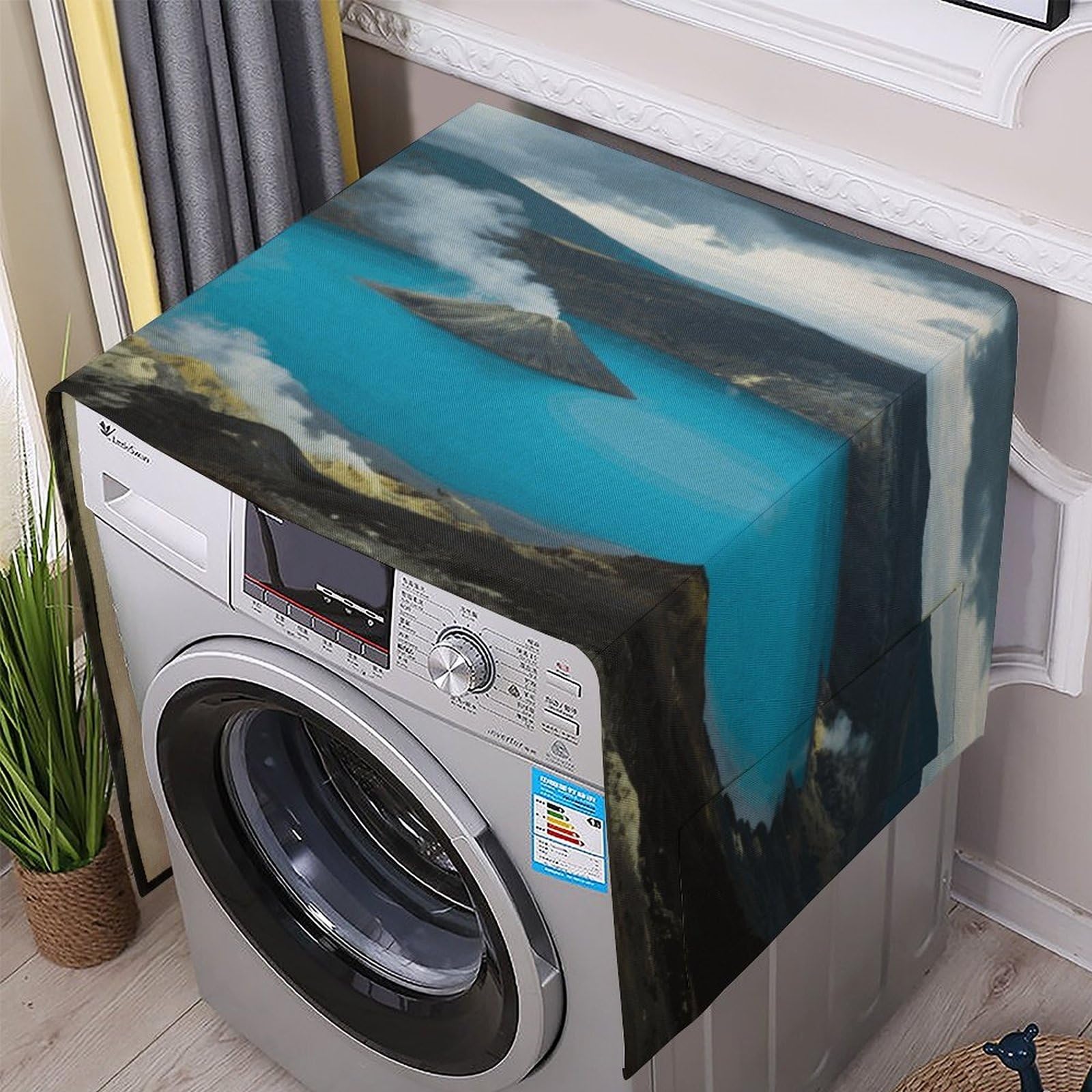 Fodpand White Washing Machine Cover For Top Load Dustproof Volcanic Crater Washer And Dryer Cover With Storage Pockets Household Appliance Covers Washable Top Protector Mat Pad For Laundry & Kitchen