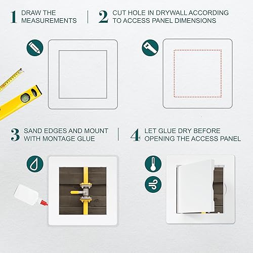 Miniatura 3 de Panel de acceso de plástico blanco de 4 x 4 pulgadas. Panel de puerta de eje de servicio. Plomería, electricidad, calefacción, panel de acceso de