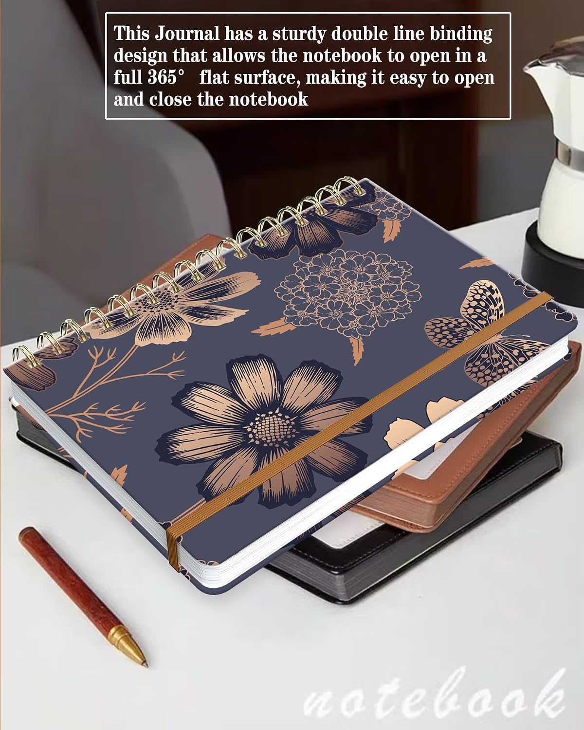 Spiral Journal Notebook for Women, Hardcover A5 College Ruled Notebook, 120 Pages, Thick Paper, Cute Lined Journal for School, Office & Work, 6 x 8.4 in(Vintage Gold Flowers) image 5