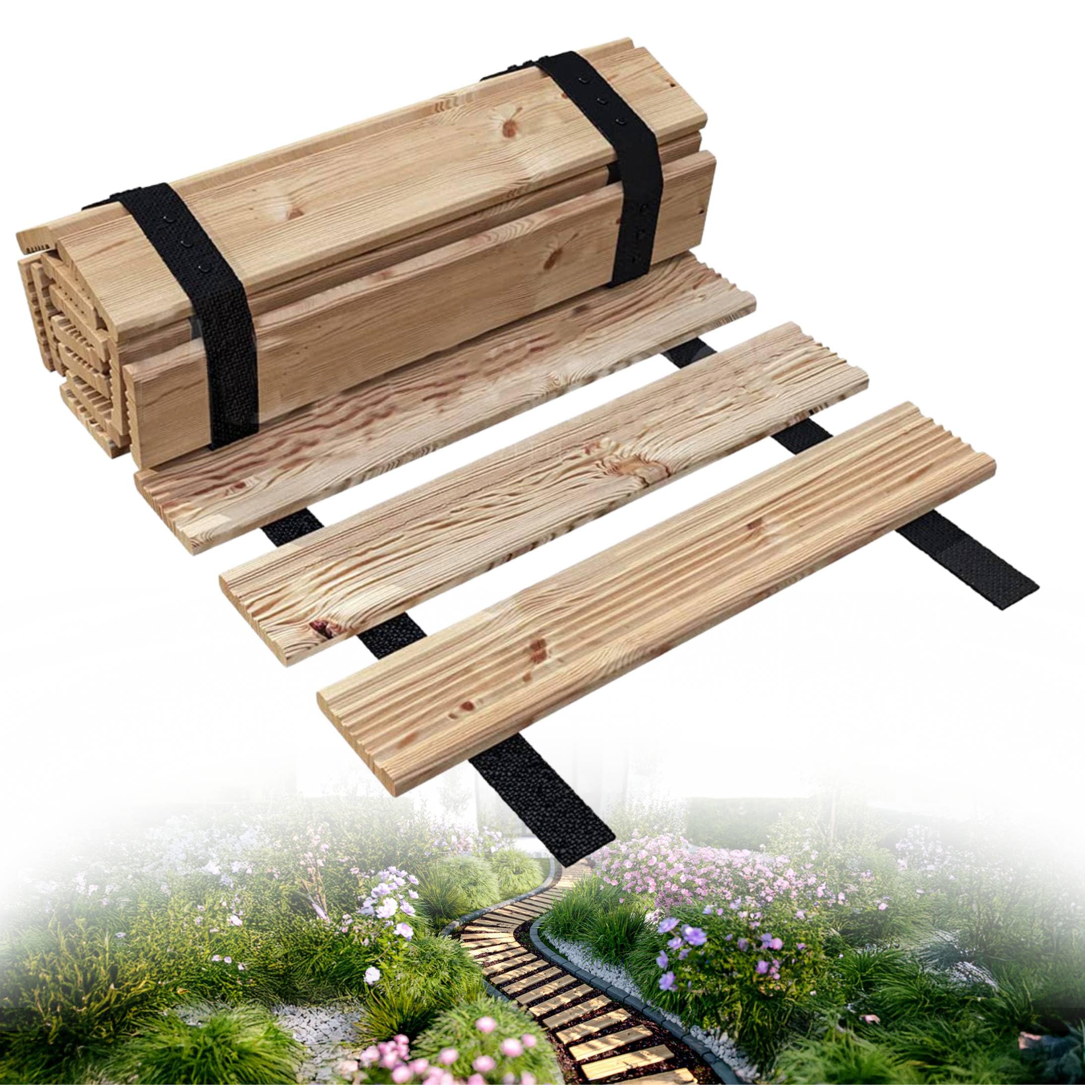 Floranica Percorso da giardino arrotolabile 30cm x 6 m Non impregnato tagliabile legno di larice Pavimento in legno srotolabile