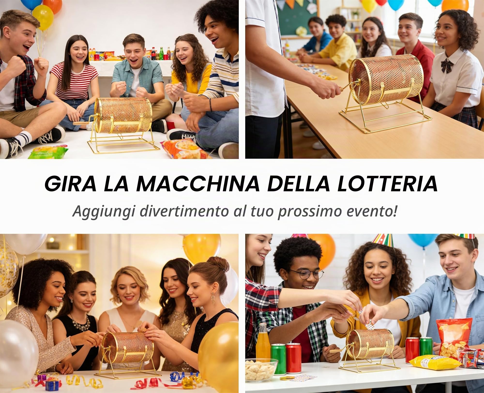 Tamburo per Gioco Lotteria Capienza 2500 Biglietti, Tamburo per Lotteria, Gabbia Metallica Girevole per Biglietti, Ruota Della Lotteria con Supporto, per Giochi di Società, Votazioni