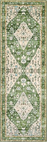 Miniatura 307 de Lahome Tapete tribal bohemio, pequeño, suave, antideslizante, lavable, de pelo corto, para piso en puerta, interior, entrada, baño, silla, Verde