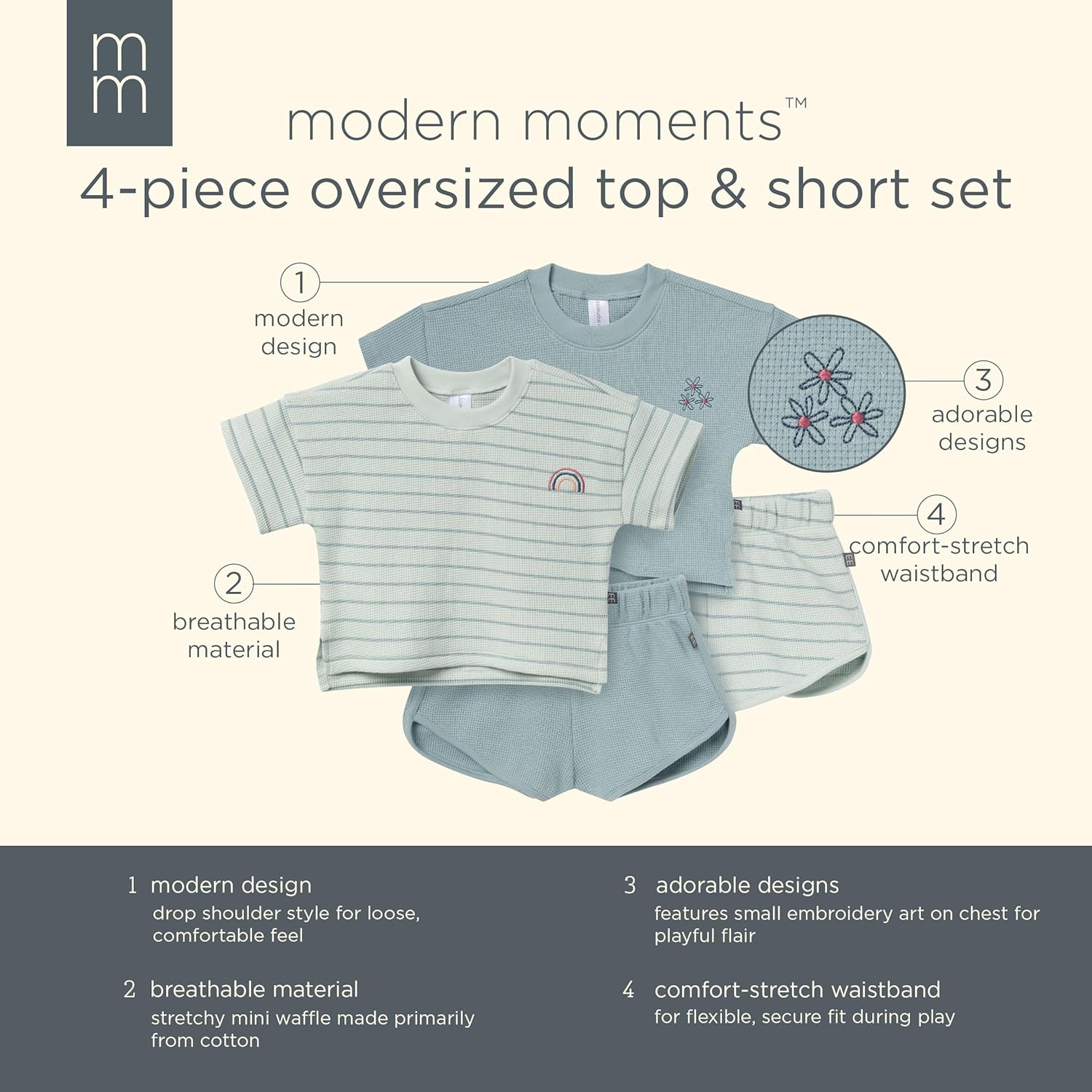 Modern Moments by Gerber baby-girls 4-piece Set (2 Boxy Crop Tops & 2 Dolphin Shorts) - Image 6