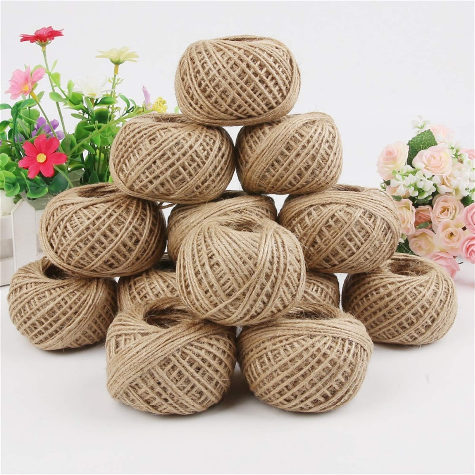 Zkenshan-Natural Jute Twine 50M 2mm Burlap Hessian Jute Twine String Tag Label Hang Rope Wedding Home Decoration DIY Crafts Gift Packing Supplies, Natural Jute Fiber