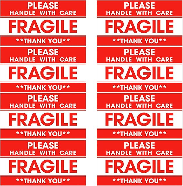 120Pack Fragile Stickers 50 x 90mm, Please Handle with Care Thank You Adhesive Labels Red Warning Stickers for Shipping