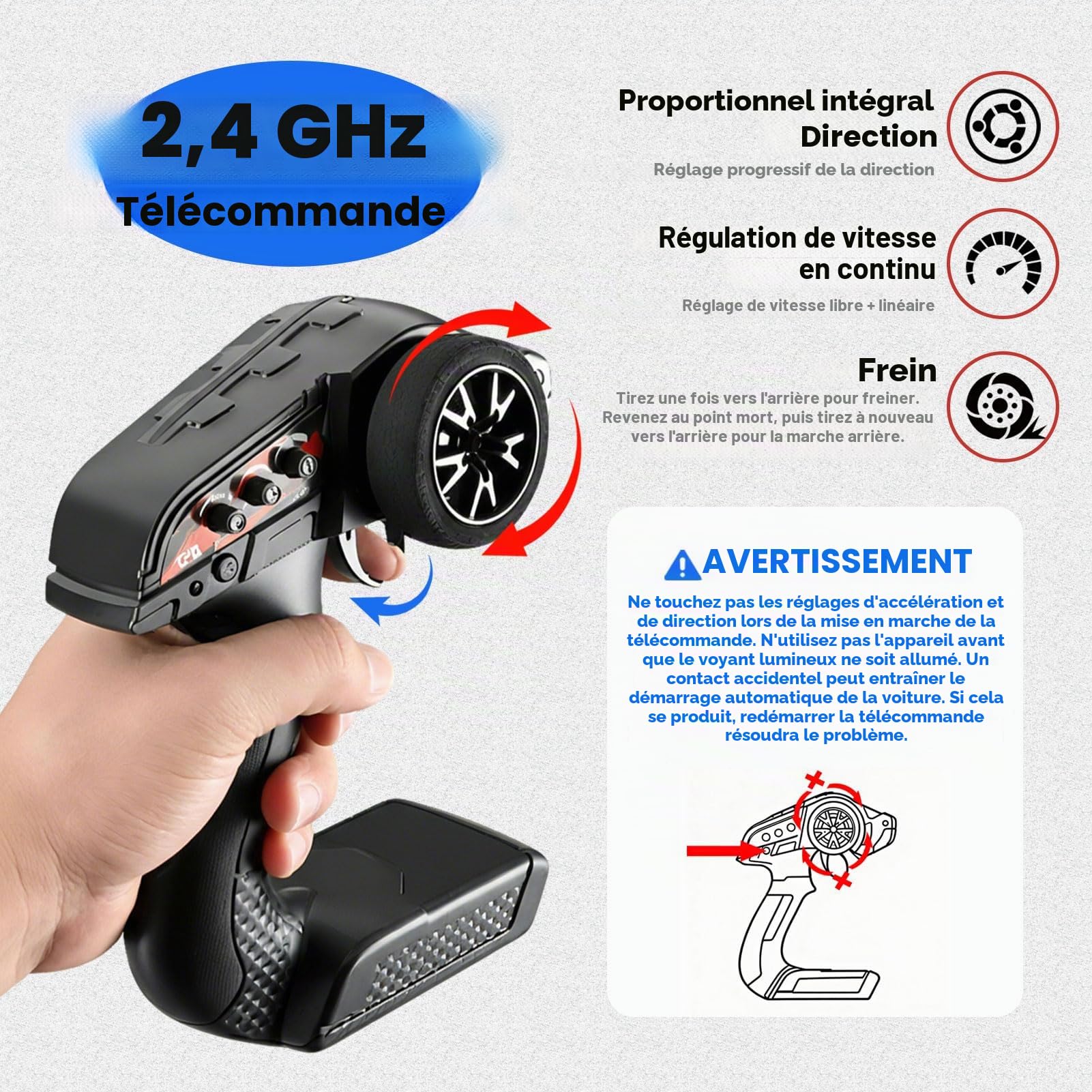 Voiture RC 1:8 50 km/h Buggy Tout Terrain Haute Vitesse | Moteur RC550, 2 batteries 7,4V 2600mAh, contrôle proportionnel 2,4G, éclairage LED, véhicule télécommandé pour adultes