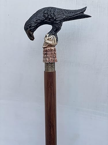 Miniatura 3 de Adamcrafts Bastón de latón para hombre bastones Derby y bastón de madera para hombres y mujeres bastón para caminar con calavera
