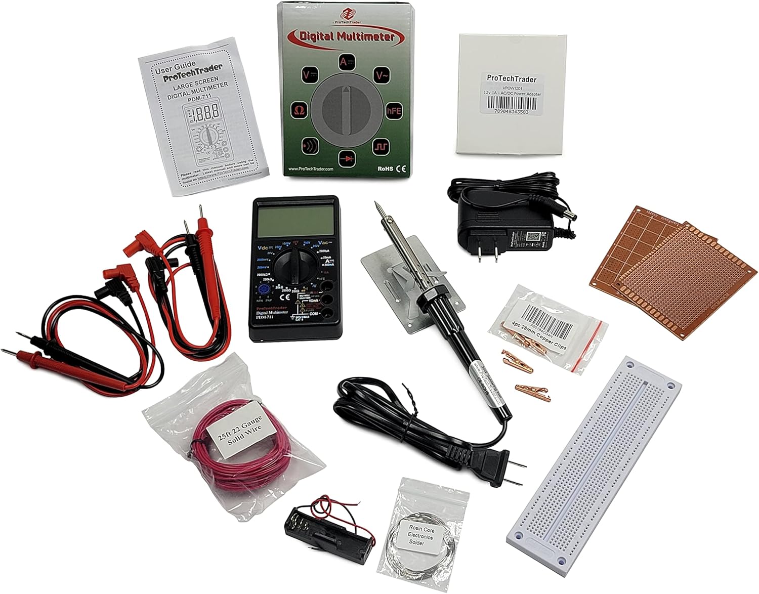 10 Piece Beginners Basic Tool Kit - Soldering Iron & Digital Multimeter Learning Electronics Basics Pack