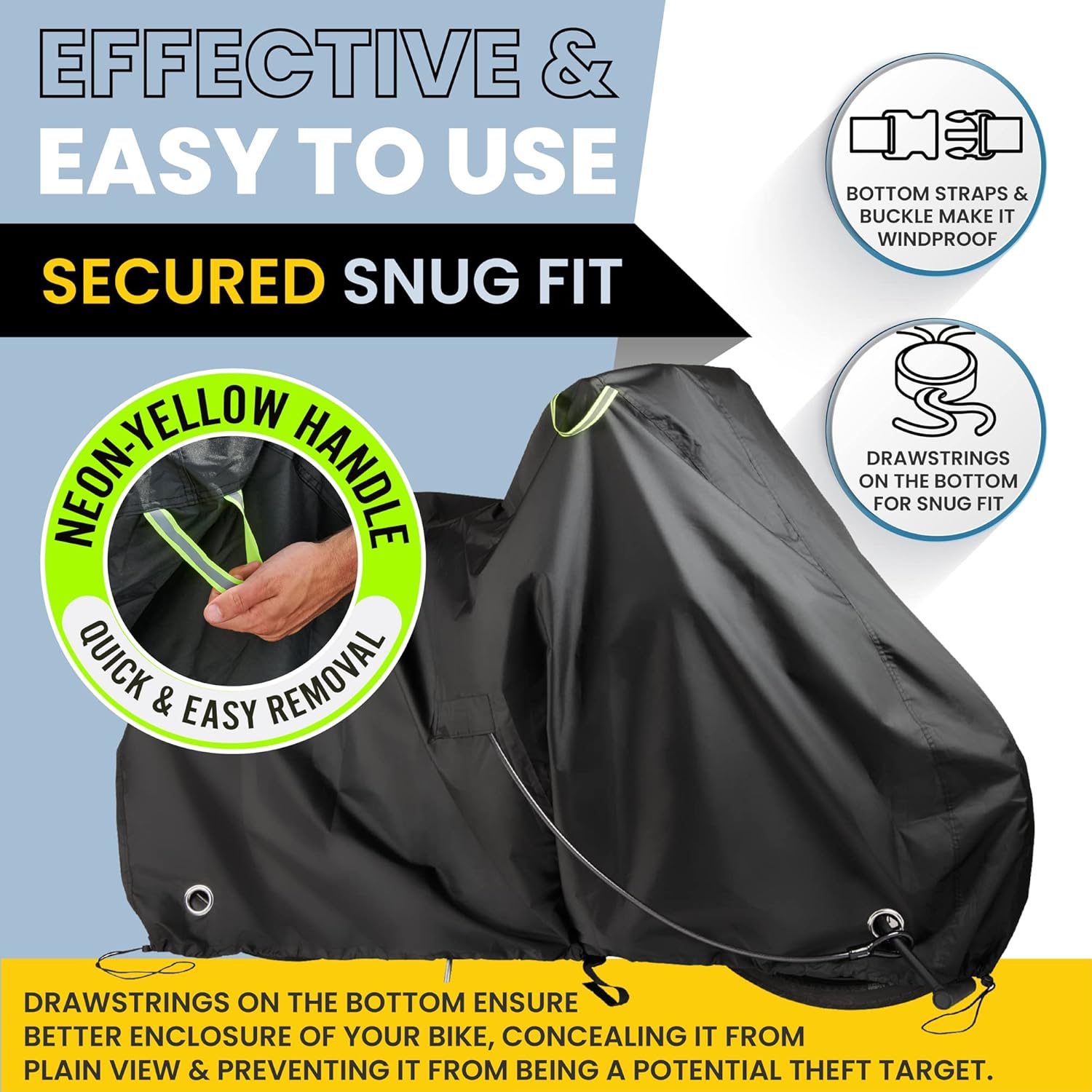 Waterproof Bicycle Cover for Outdoor Storage - Fits 1 or 2 Mountain, Road, Electric Bikes - Anti Theft Lock Holes for Frame Body & Wheels - Premium Heavy Duty Ripstop Fabric. For Rain or Snow.
