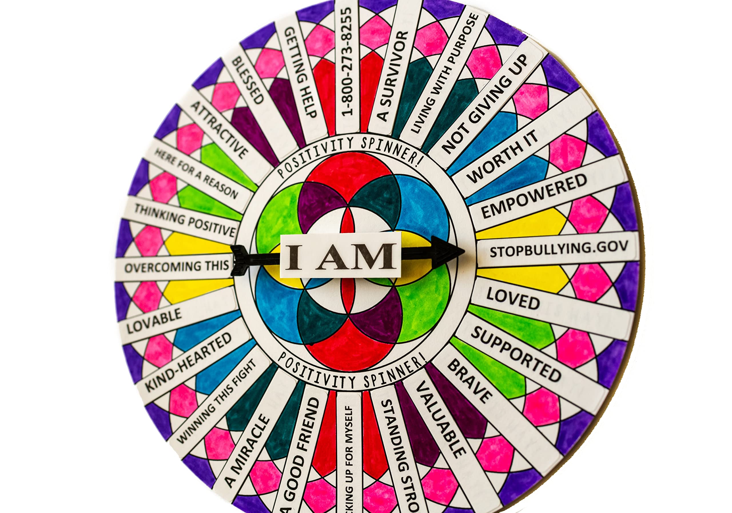 Anti-Bullying Spinner Wheel | I AM Confident, Brave, Loved | Mindfulness Activity & Uplifting Coloring Craft for Bullied Children