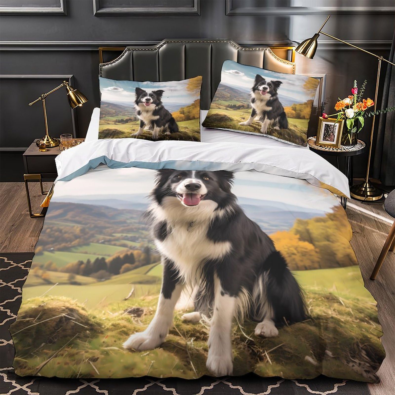 Housse de couette Border Collie 3D microfibre hypoallergénique King