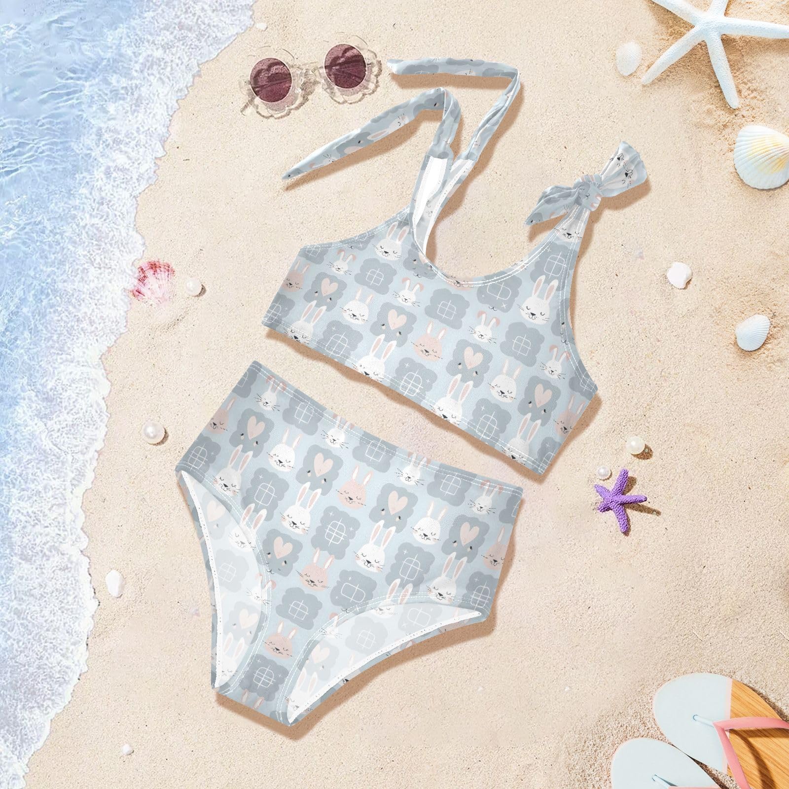 Cute Rabbits Girls 2-Piece Tankini Swimsuit, Girls Bikini Swimsuits Summer Beach Bathing Suit Set, 4T Multicoloured