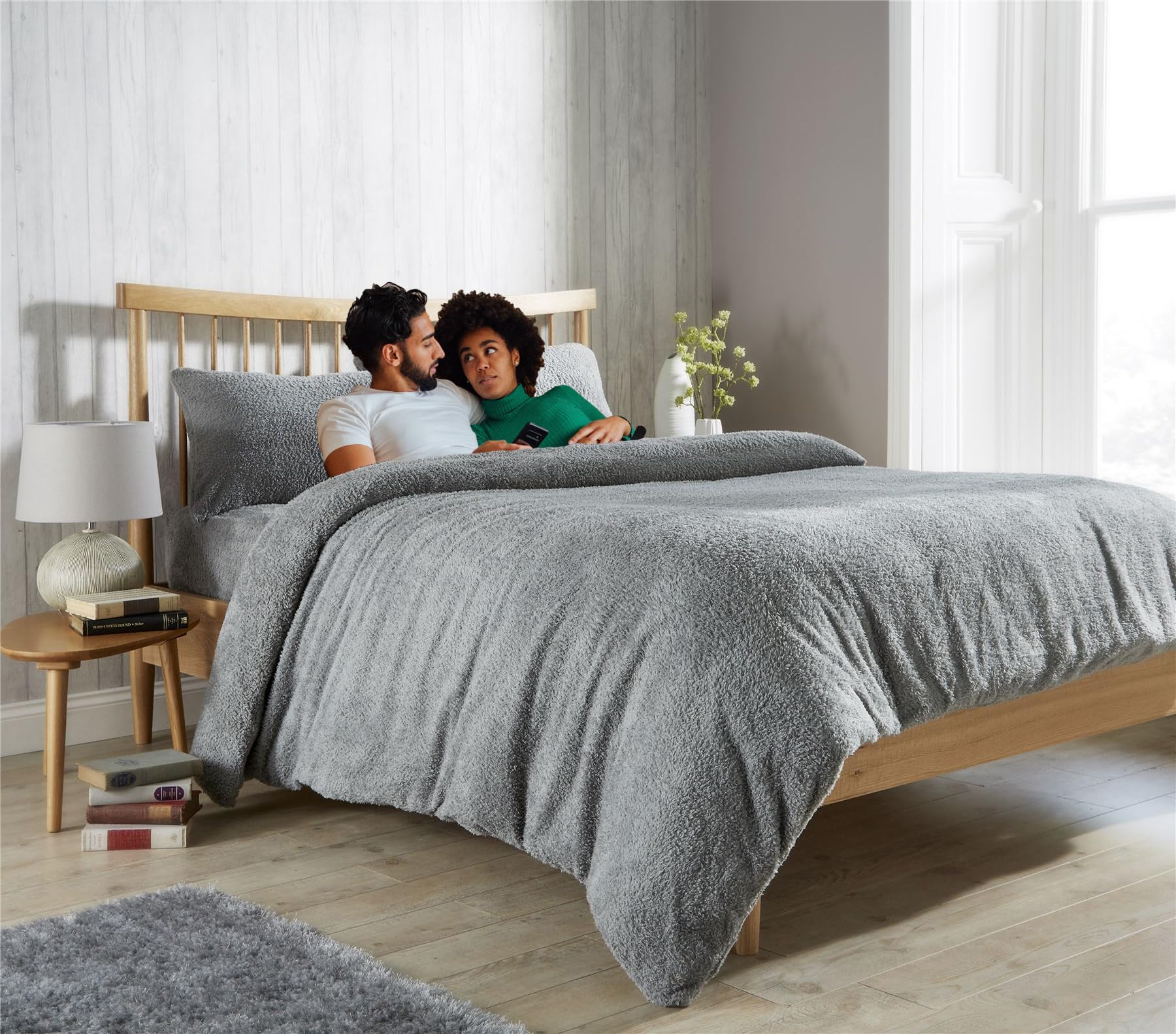 Olivia Rocco Teddy Fleece Duvet Cover Set Super Soft Warm Cosy Quilt Covers Bedding Sets With Pillowcases, Grey Single - Image 3
