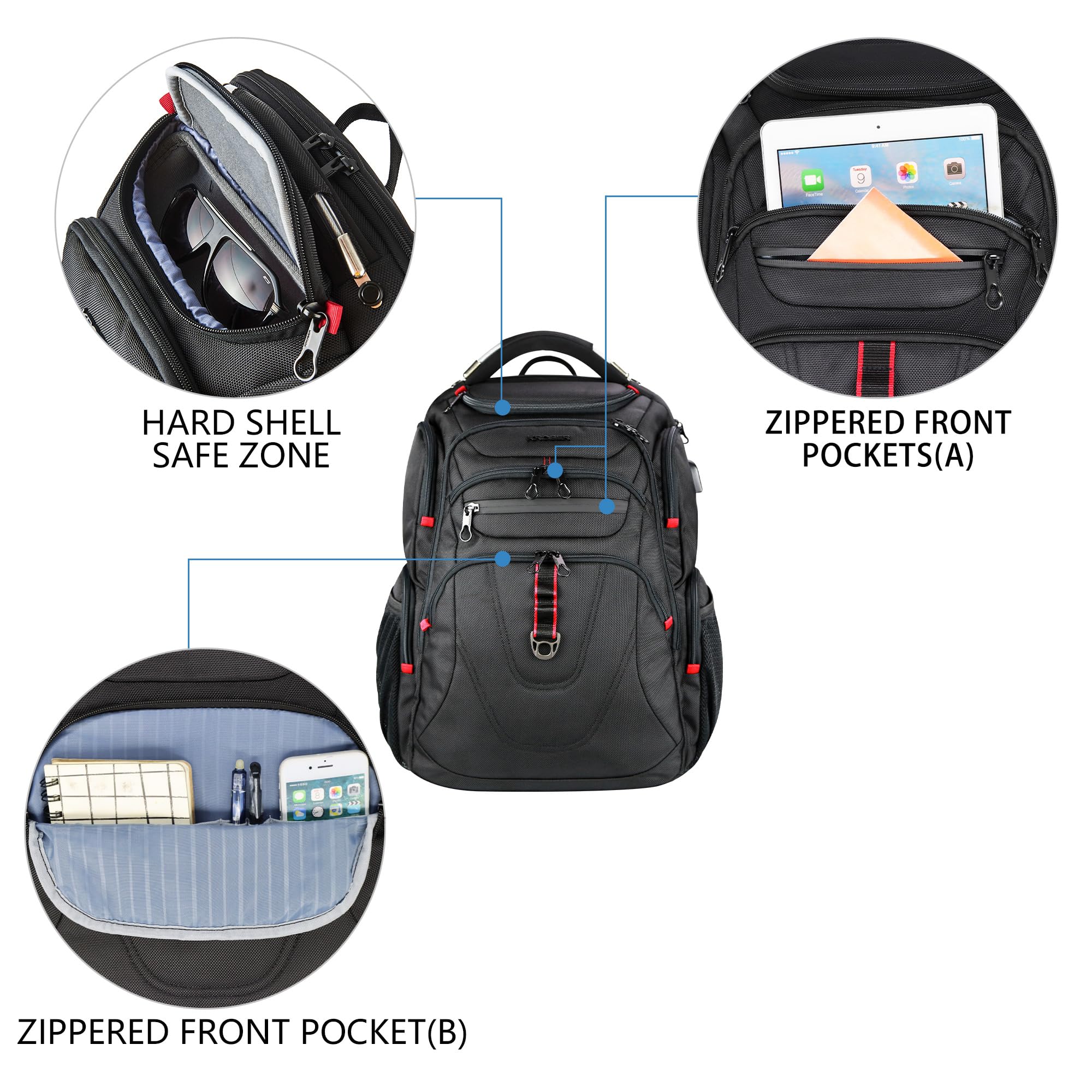 KROSER TSA Friendly Travel Laptop Backpack 17.3 inch XL Computer Backpack Water-Repellent College Daypack Business Backpack with RFID Pockets & USB Port for Men/Women-Black — Amazon image 4