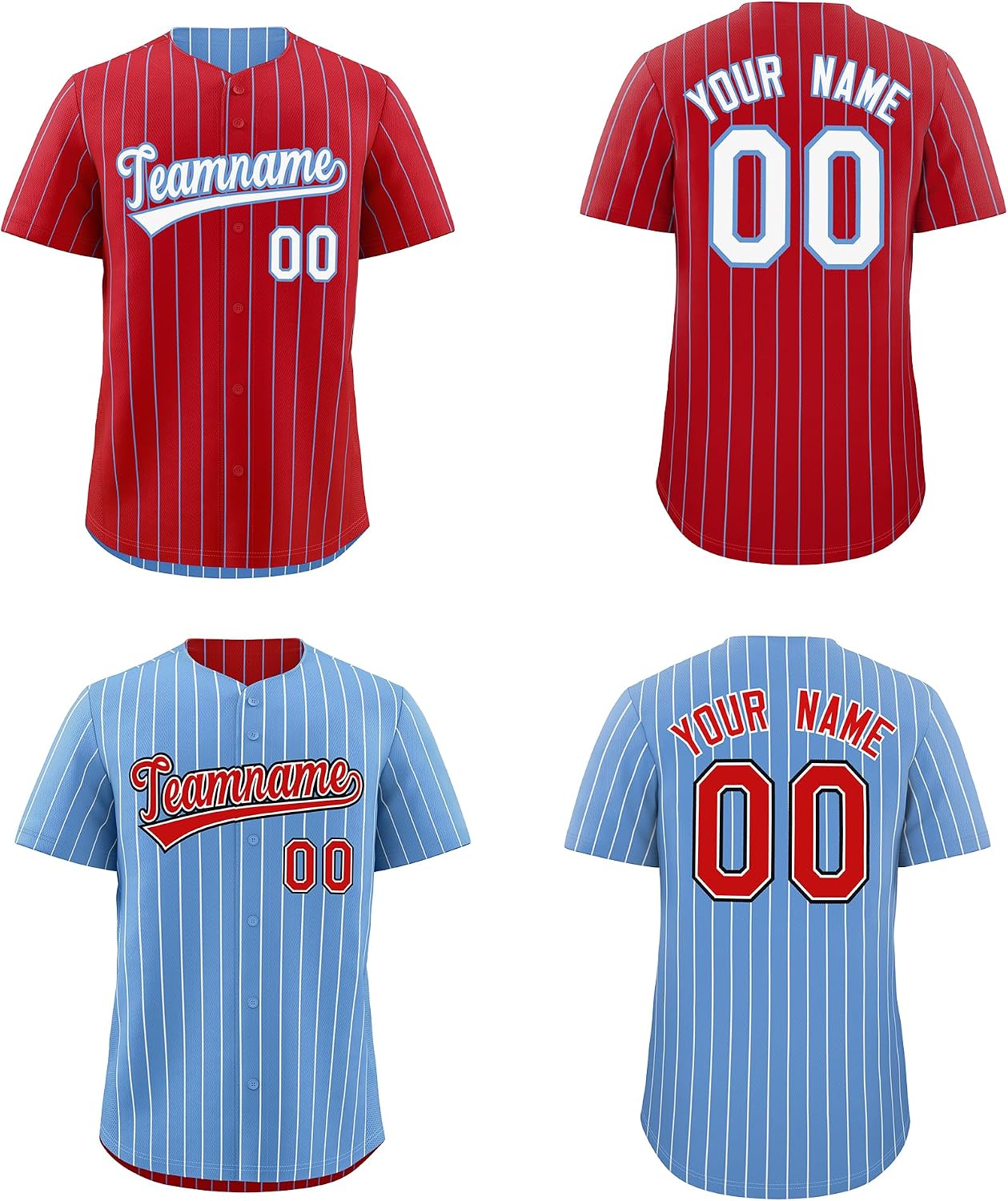 Custom Men Women Youth Reversible Baseball Jersey Print Pinstripe Uniform
