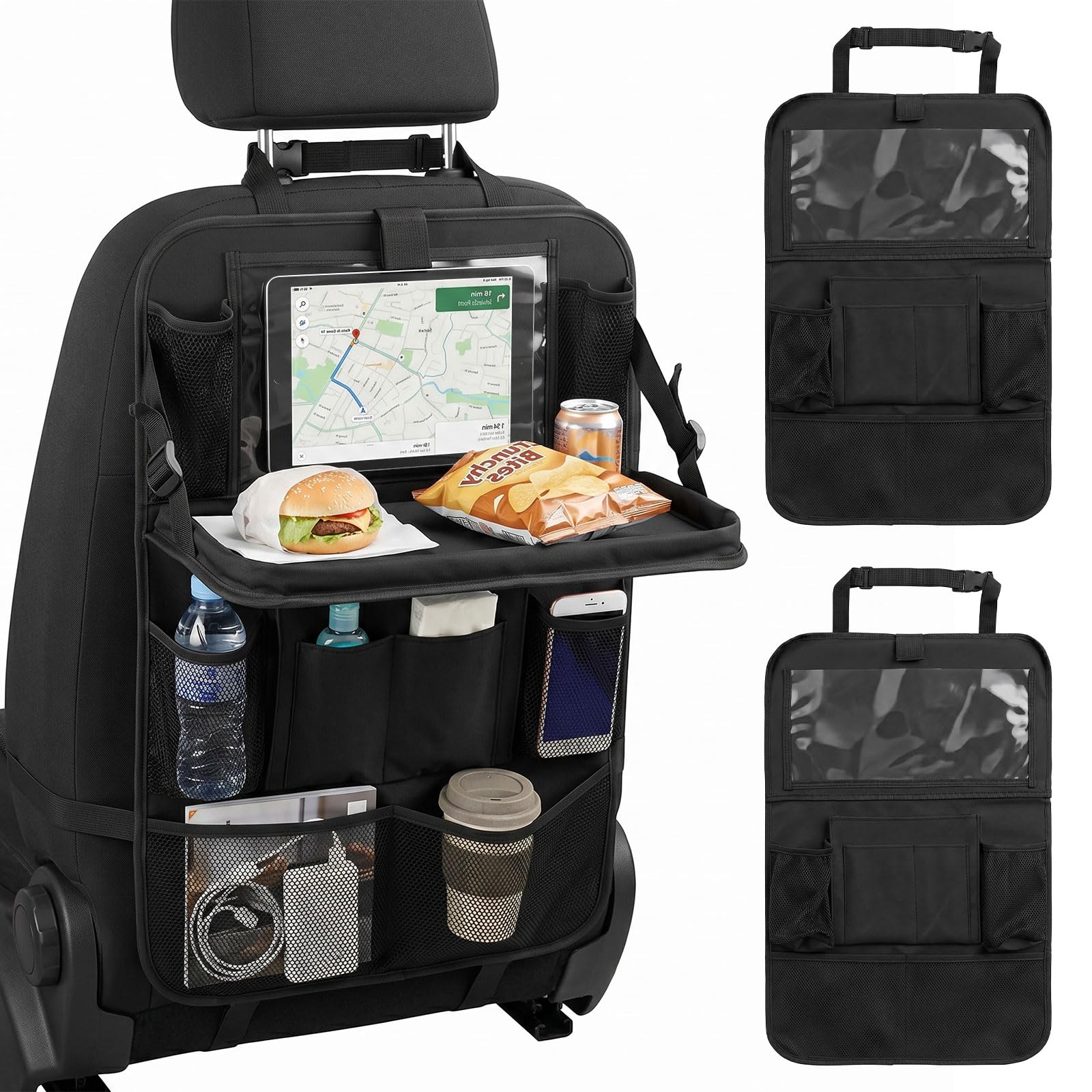 Organisateur Voiture Enfant, Lot de 2 Organisateurs de Siège de Voiture | Protection Siege Voiture Enfant Étanche Avec Table Pliante, Rangement pour Tablette/Téléphone et 9 Poches, 42 x 61 cm