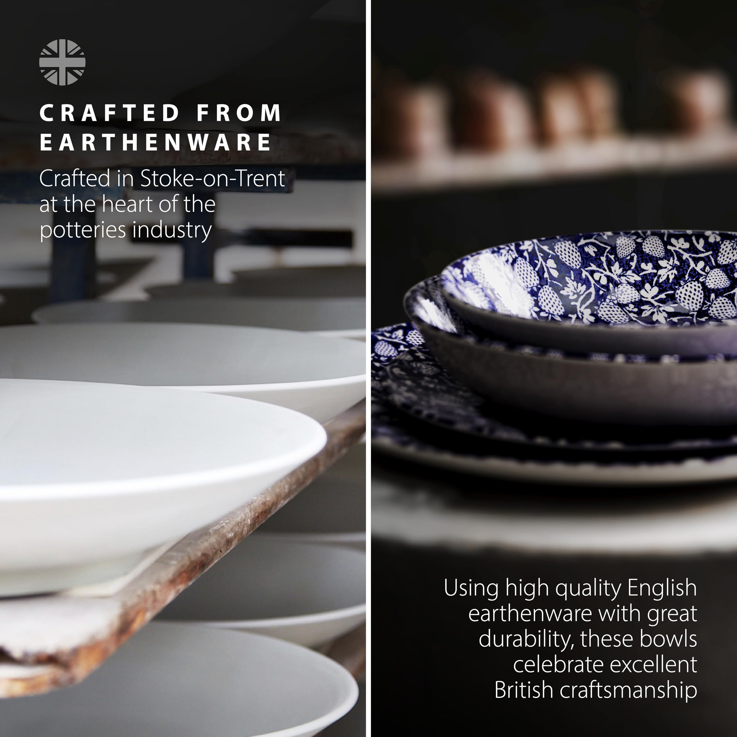 Wade Eton Set of 4 Cereal Bowls with Blue Strawberry Design, Crafted from Earthenware, Made in Stoke-on-Trent, 19.5cm, Blue - Image 4