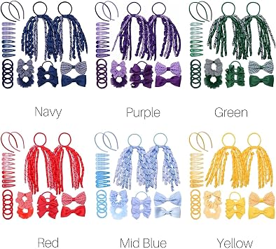 Basic Sense Girls Gingham School Hair Accessories Set & Bobbles, Purple