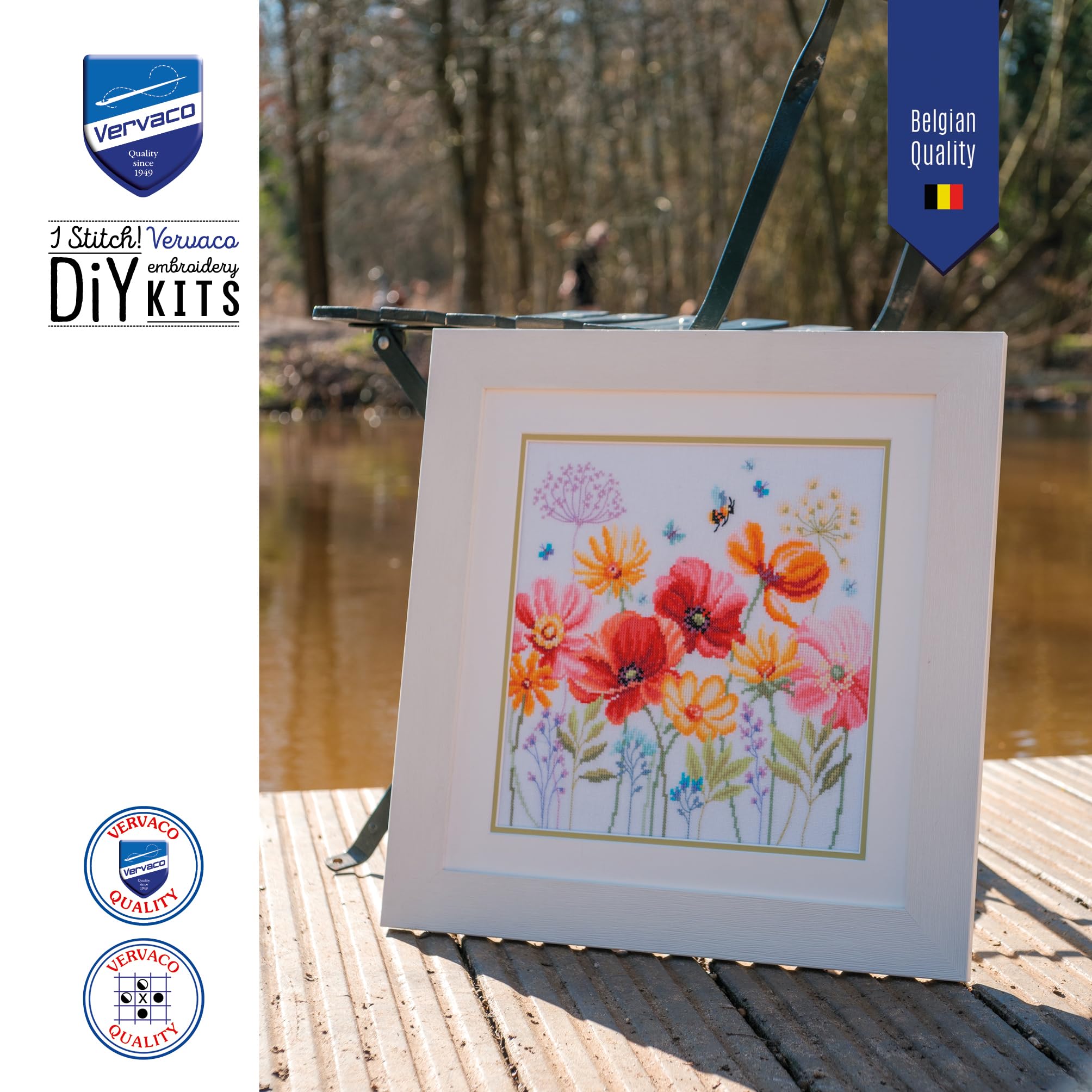 Vervaco Kits De Punto De Cruz Contado Cuadros Decoracion DIY Creativo KitAMAPOLAS Y FLORES SILVESTRES Manualidades Arte De Pared Bordar Kit Principiantes Regalo29 x 28 cm Cross Stitch Embroidery
