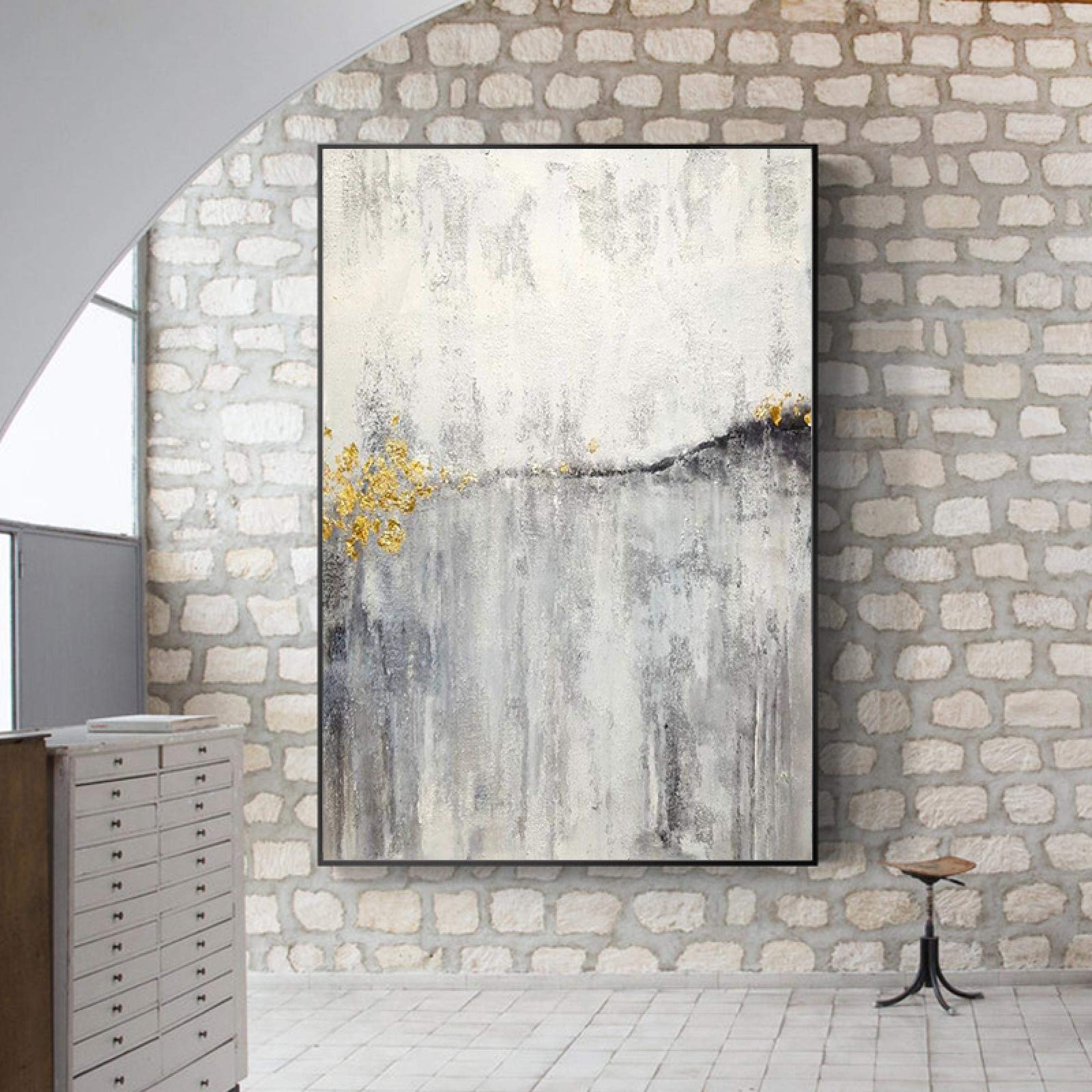 Carteles e impresiones Pintura Cartel de mármol gris Arte de pared nórdico dorado Cuadros de lienzo de ágata para la decoración moderna de la sala de estar 40x60cm (16x24in) x2 Con marco