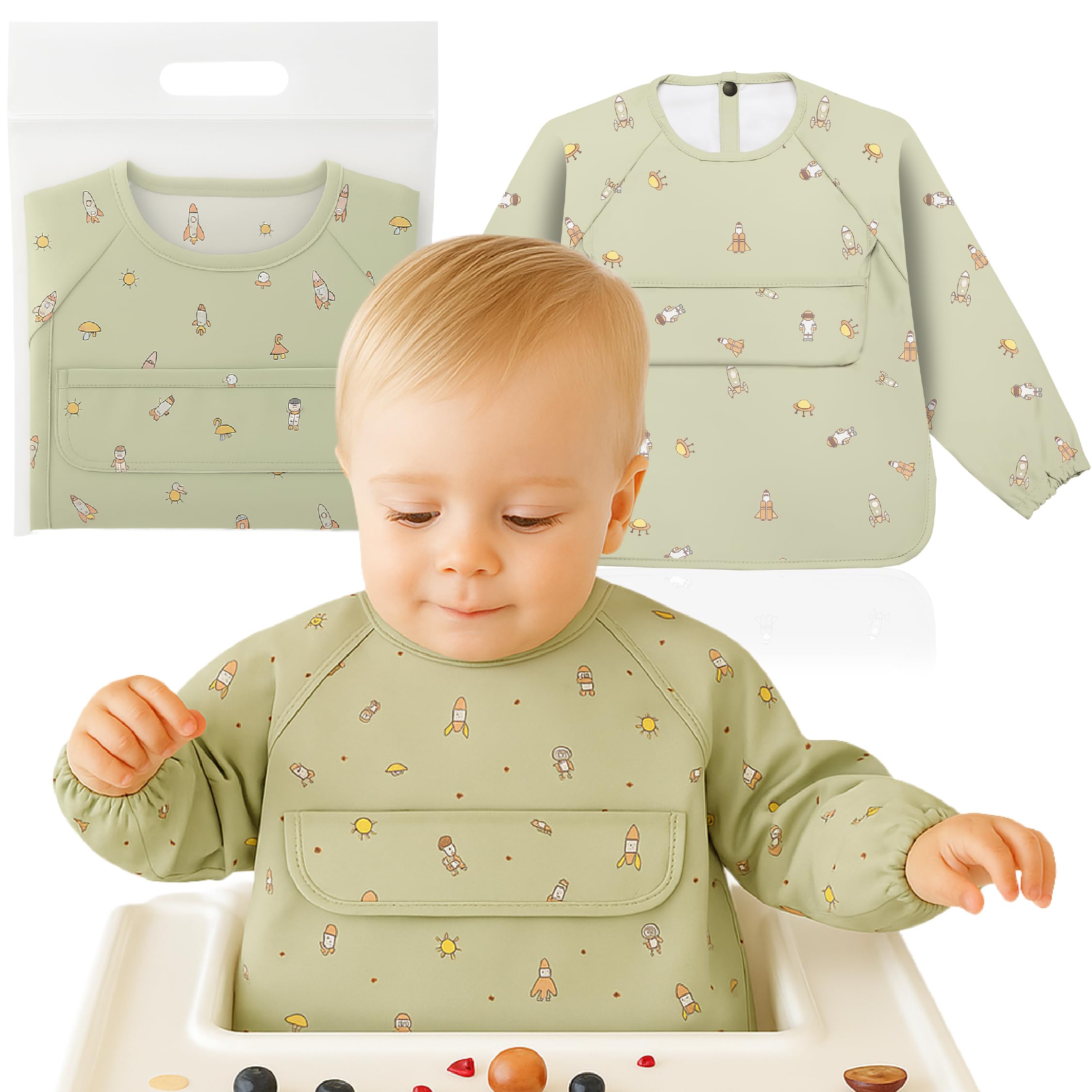 ️ Babero con Mangas Impermeable | Baberos Bebe Impermeables | 6 a 36 Meses | Babero BLW | Babete Impermeável Bebe | Regalo para Bebe | Regalo para niño | Fácil de Limpiar | Suave y Divertido.
