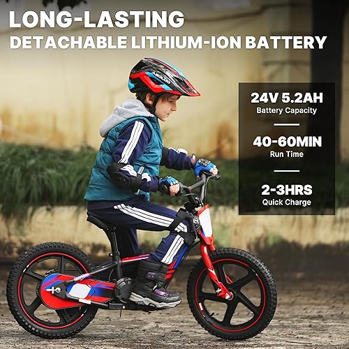Miniatura 4 de Motocicleta eléctrica ligera para niños, motocicleta eléctrica de 170340 W de hasta 1012 MPH, batería desmontable de 24 V, bicicleta de equilibrio