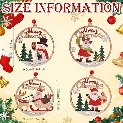 Miniatura 4 de Adornos de Navidad de madera, juego de 4 adornos de madera para árbol de Navidad para Navidad, vacaciones, corona y decoraciones de fiesta, adornos