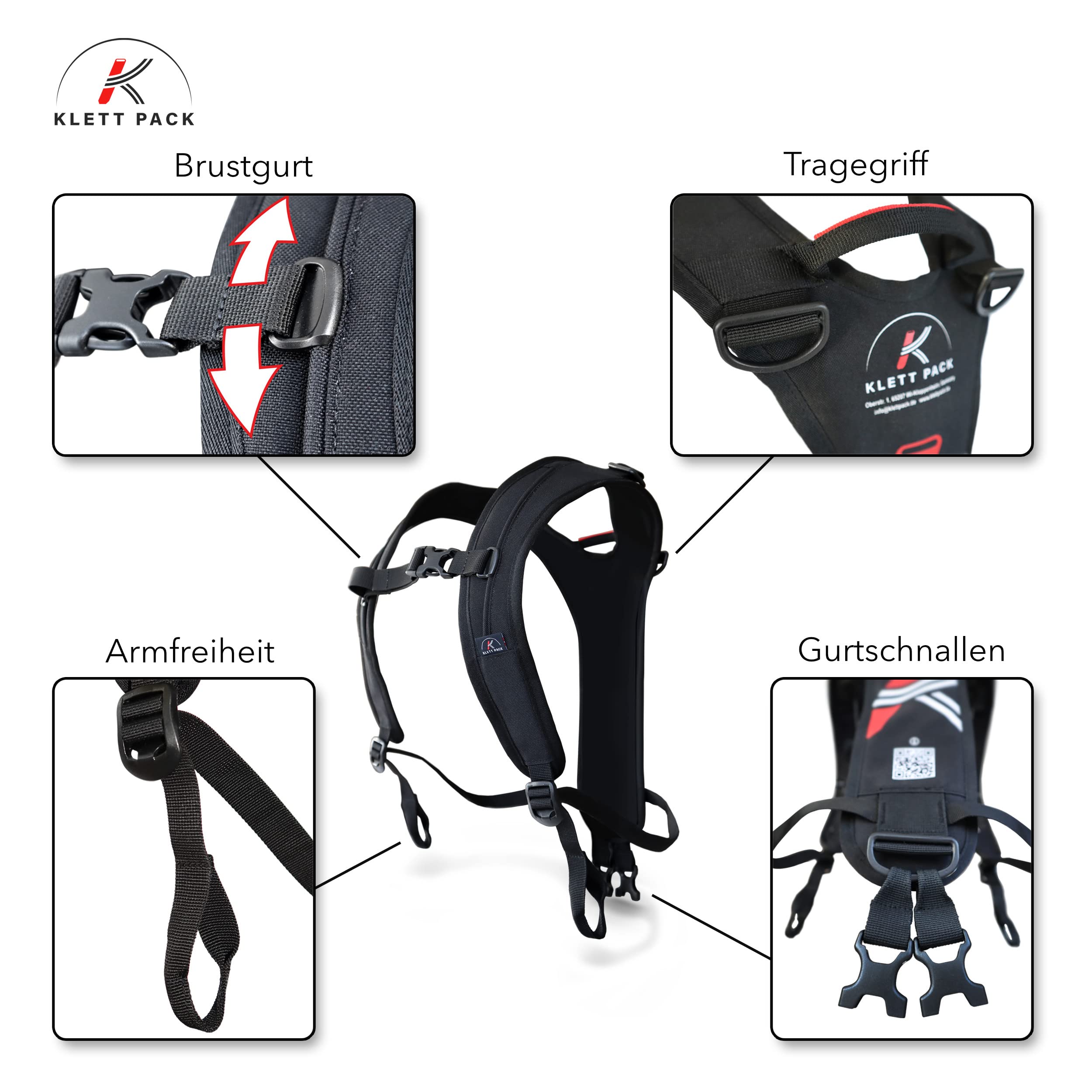 KLETTPACK® Tragegurt für Snowboards, Ski, Mountainboards, Longboards. Tragehilfe und Rückengurt für den Alltag.