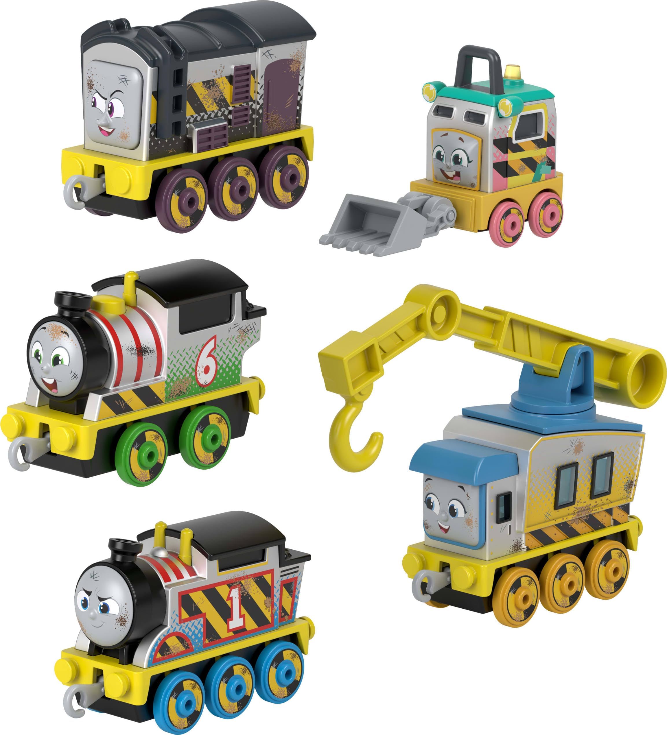 Diecast Vehicle Set Construction Crew 5 Push-Along Toy Train Engines for Preschool Kids Ages 3+ Years