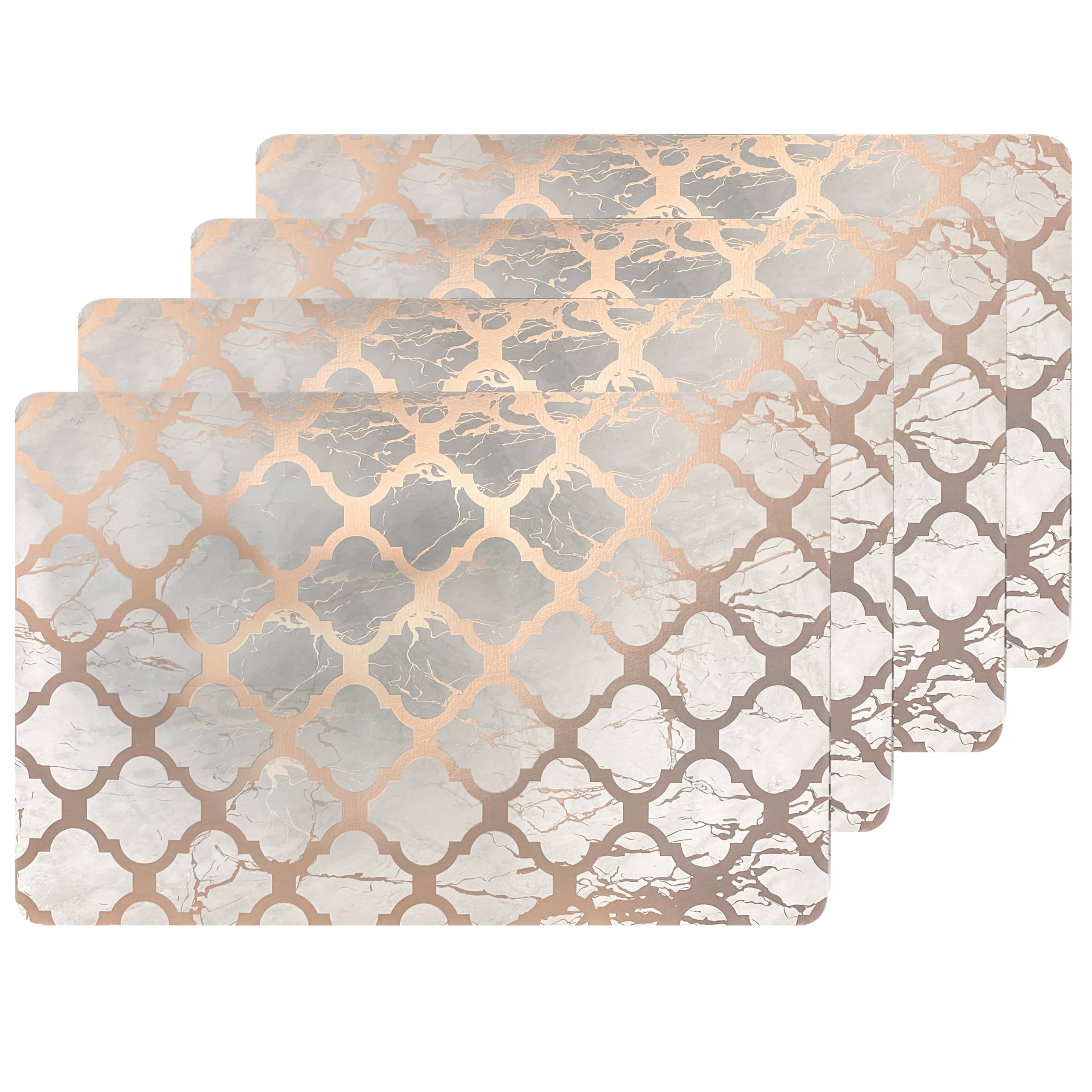 Dainty Home Rose Gold Trellis Marble Rectangle Cork Placemats - Heat Resistant Placemats, Non-Slip, Easy Clean Placemats for Elegant Dining - 12"x18" Set of 4 - Perfect for Stylish, Modern Homes