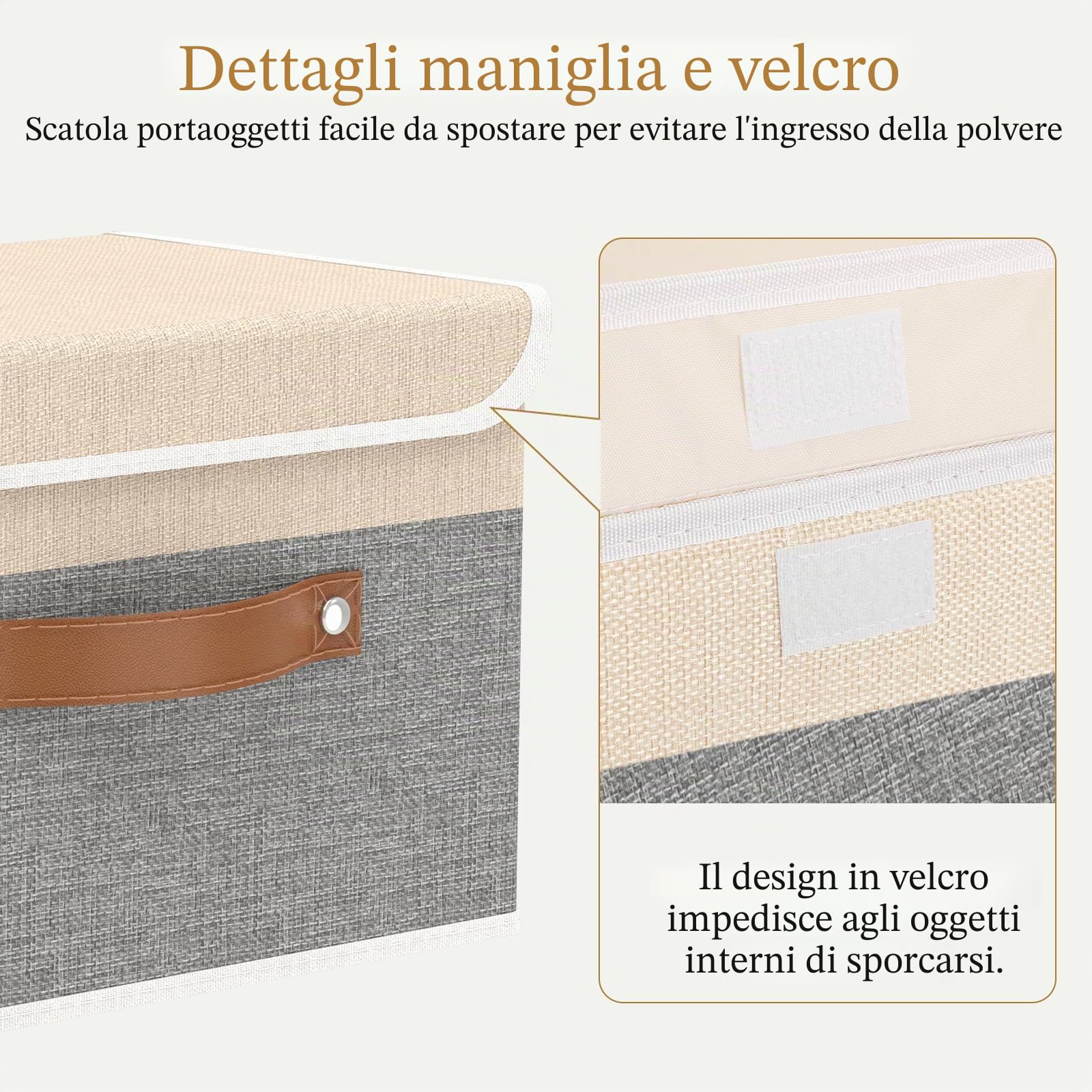 OUTBROS 3 Set Scatole Portaoggetti, 45x30x30cm Cesto, Grigio/Beige | Scatole per Armadio in Tessuto con Coperchio Antipolvere, Contenitori Salvaspazio Pieghevoli per Vestiti Camera da Letto
