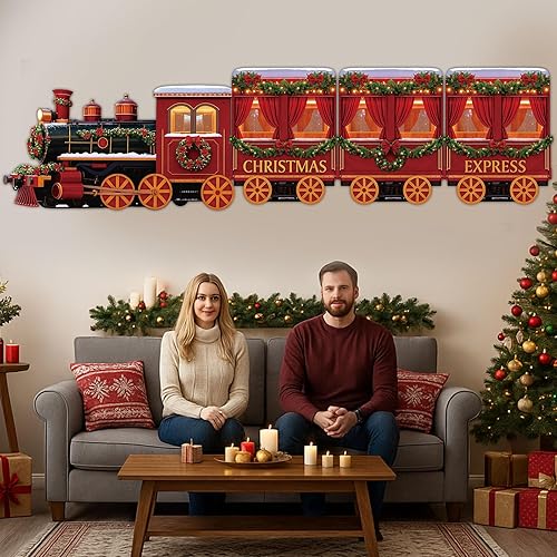 Miniatura 5 de Panelee Juego de 4 piezas de decoración de tren de Navidad, fundas de tren de Navidad, carteles colgantes de Navidad para Navidad, invierno,
