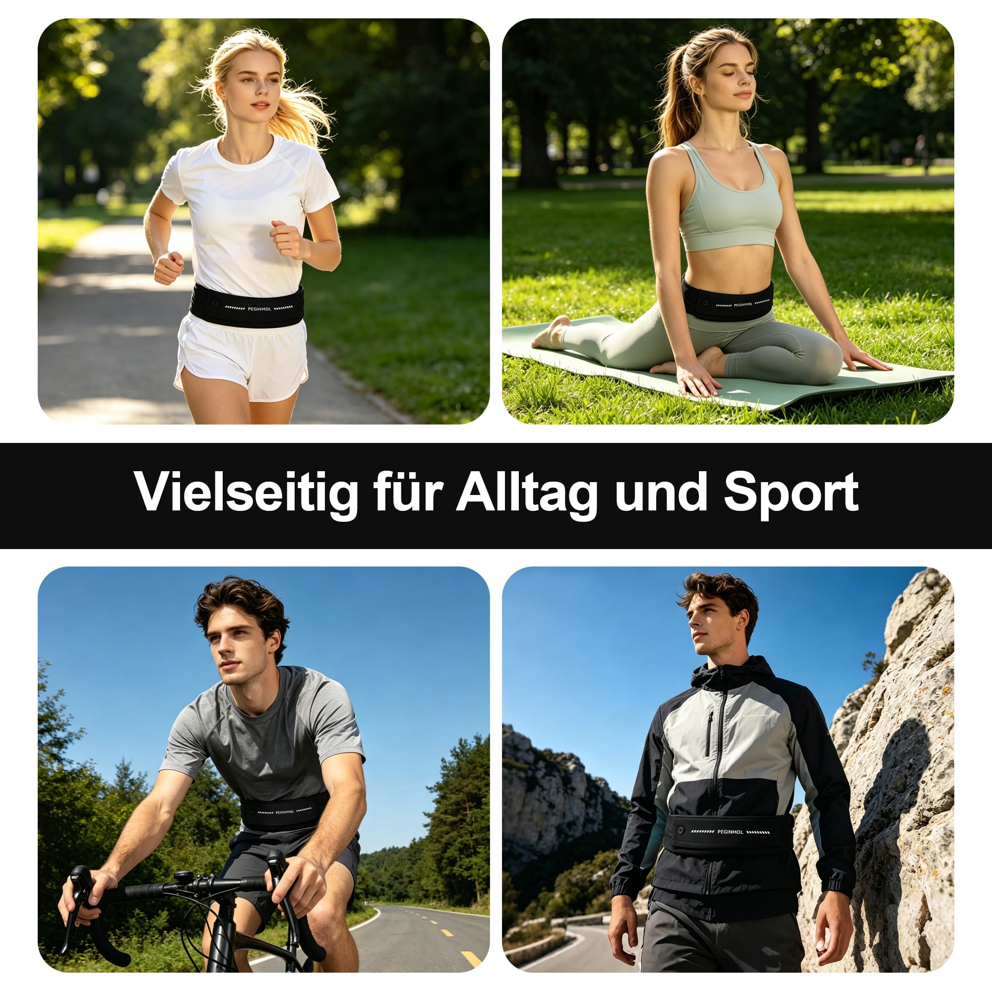 Laufgürtel für Handy, Hüfttasche für Running mit Schlüsselbund – Leicht Atmungsaktiv Wasserdicht, Mehrere Fächer, Reflektierend Kopfhöreranschluss – für Damen Herren zum Joggen, Sport, Reisen