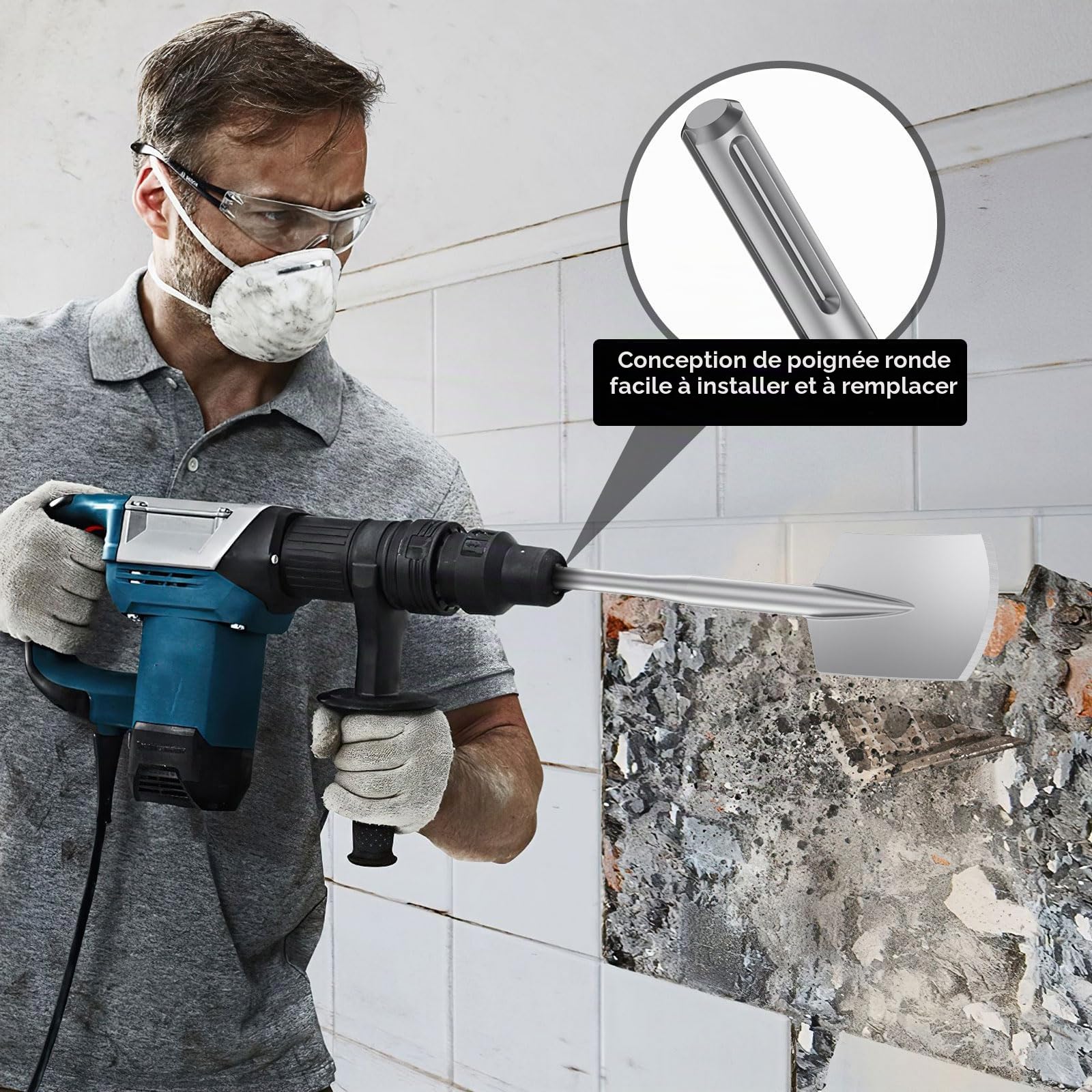 SDS Max Pelle à boue, 450 x 110 mm, emmanchement SDS Max, pour perceuse, marteau perforateur, burin, mallette en plastique, peut être utilisée pour soulever du gravier, du sol gelé et de