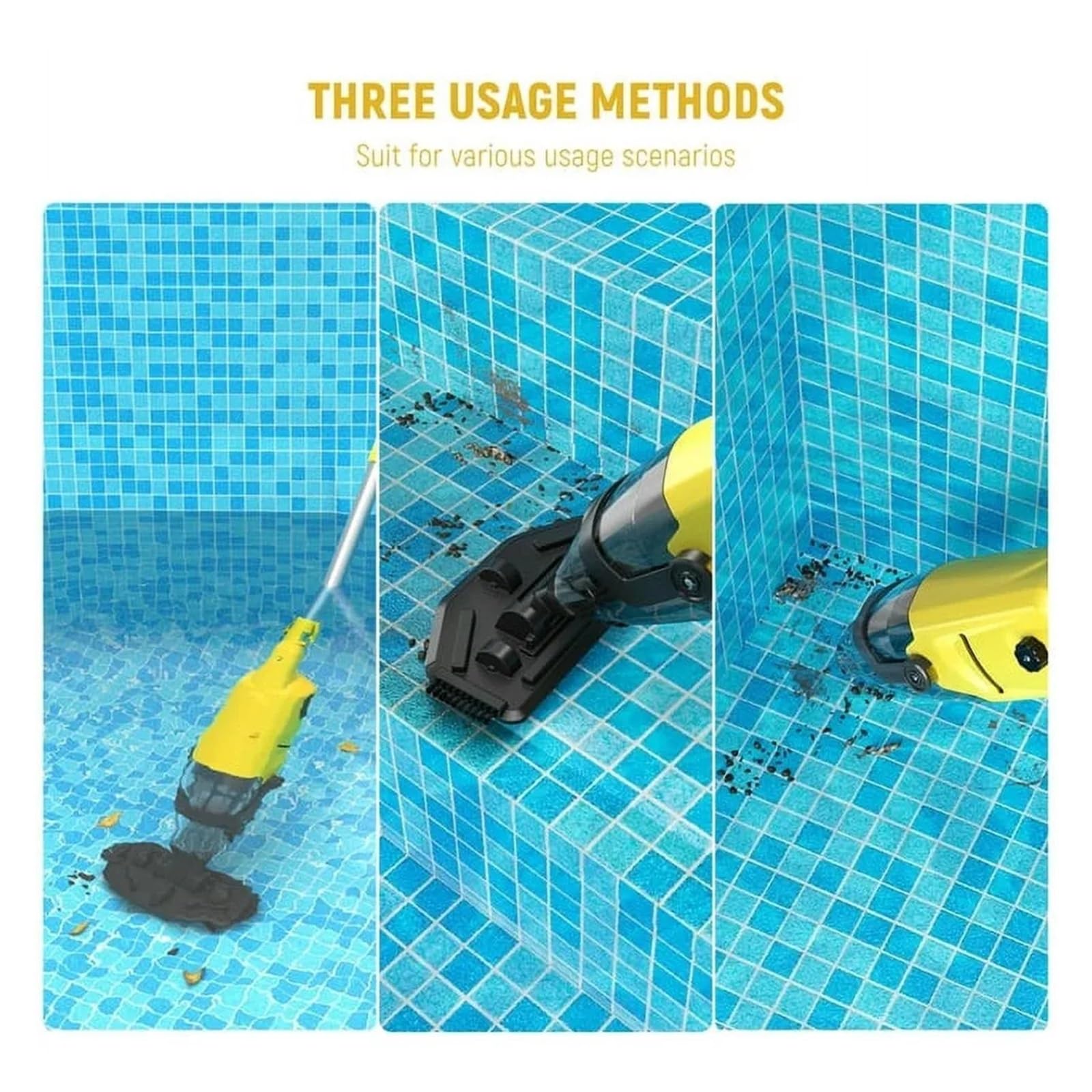 Aspirateur de Piscine sans Fil, aspirateur portatif avec autonomie jusqu'à 60 Minutes for piscines Hors Sol, spas et jacuzzis(Carmine)