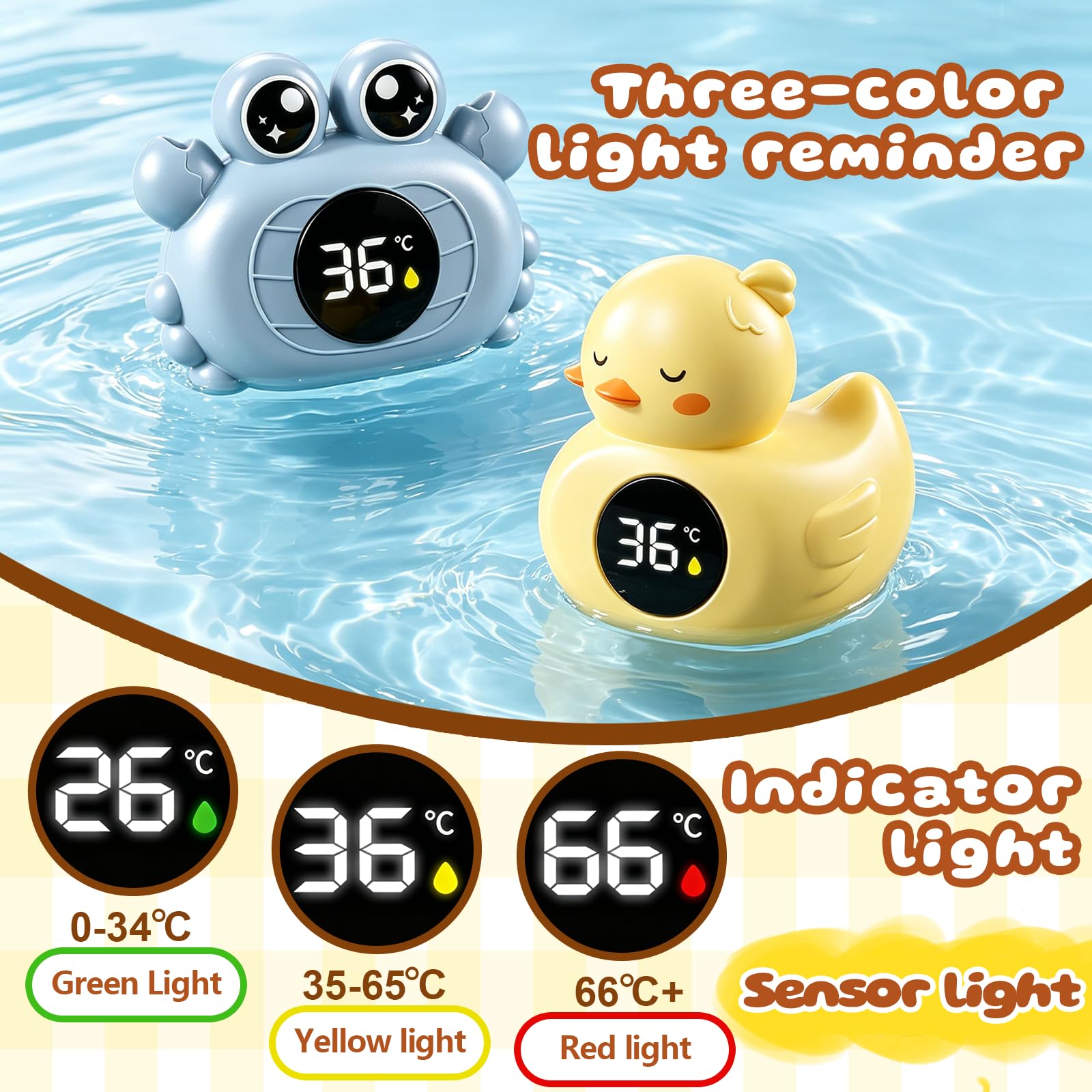 Badethermometer, Digitales Wasserthermometer, Wasserdichtes(Krabbe) | Genaues Temperaturwarnthermometer Schwimmendes Design zum Baden von, Geeignet für Pools