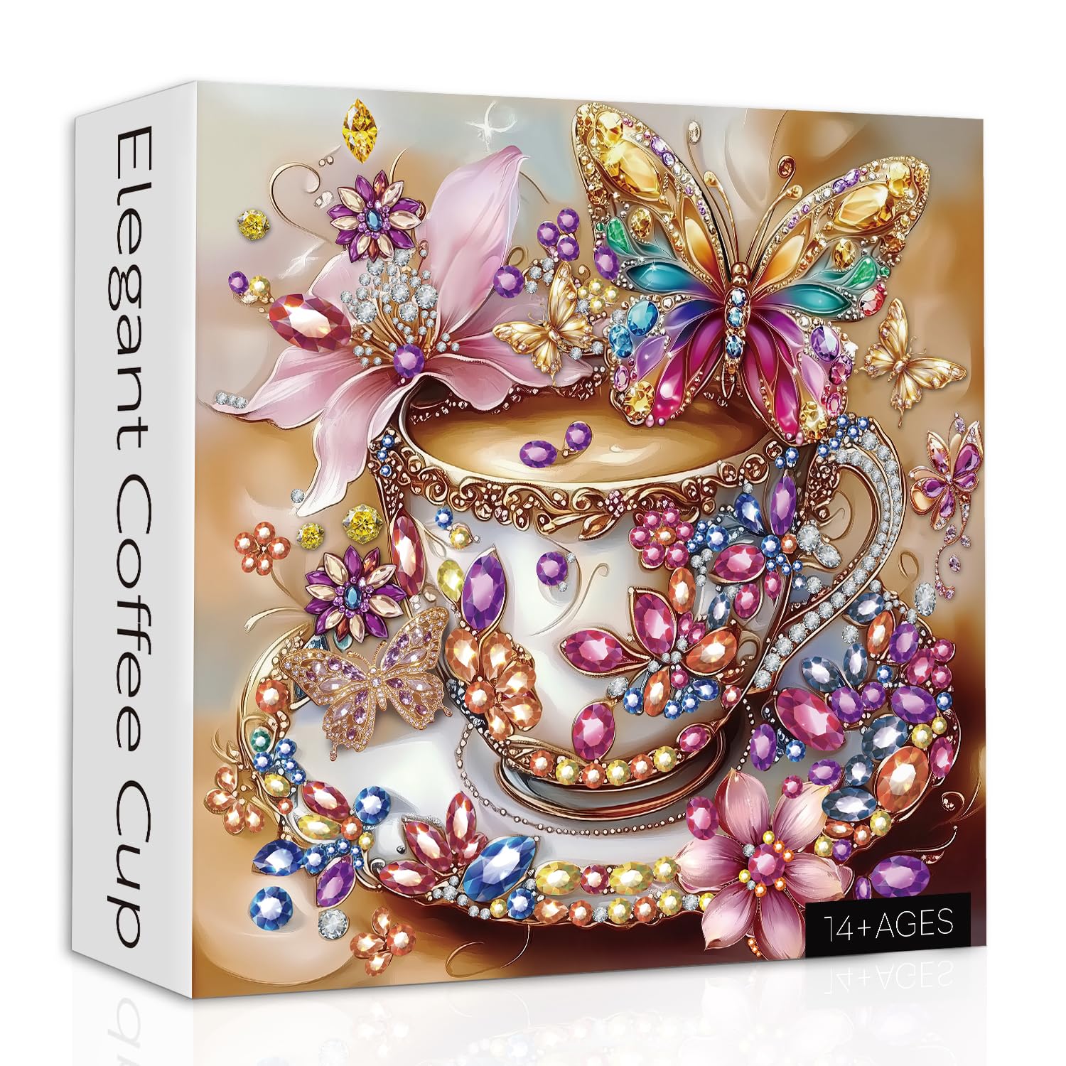 Coffee Cup Puzzles for Adults 1000 Pieces, Colorful Flower Butterfly Teacup Jigsaw Puzzles, Crystal Jewel Floral Cups Puzzle as Home Decor