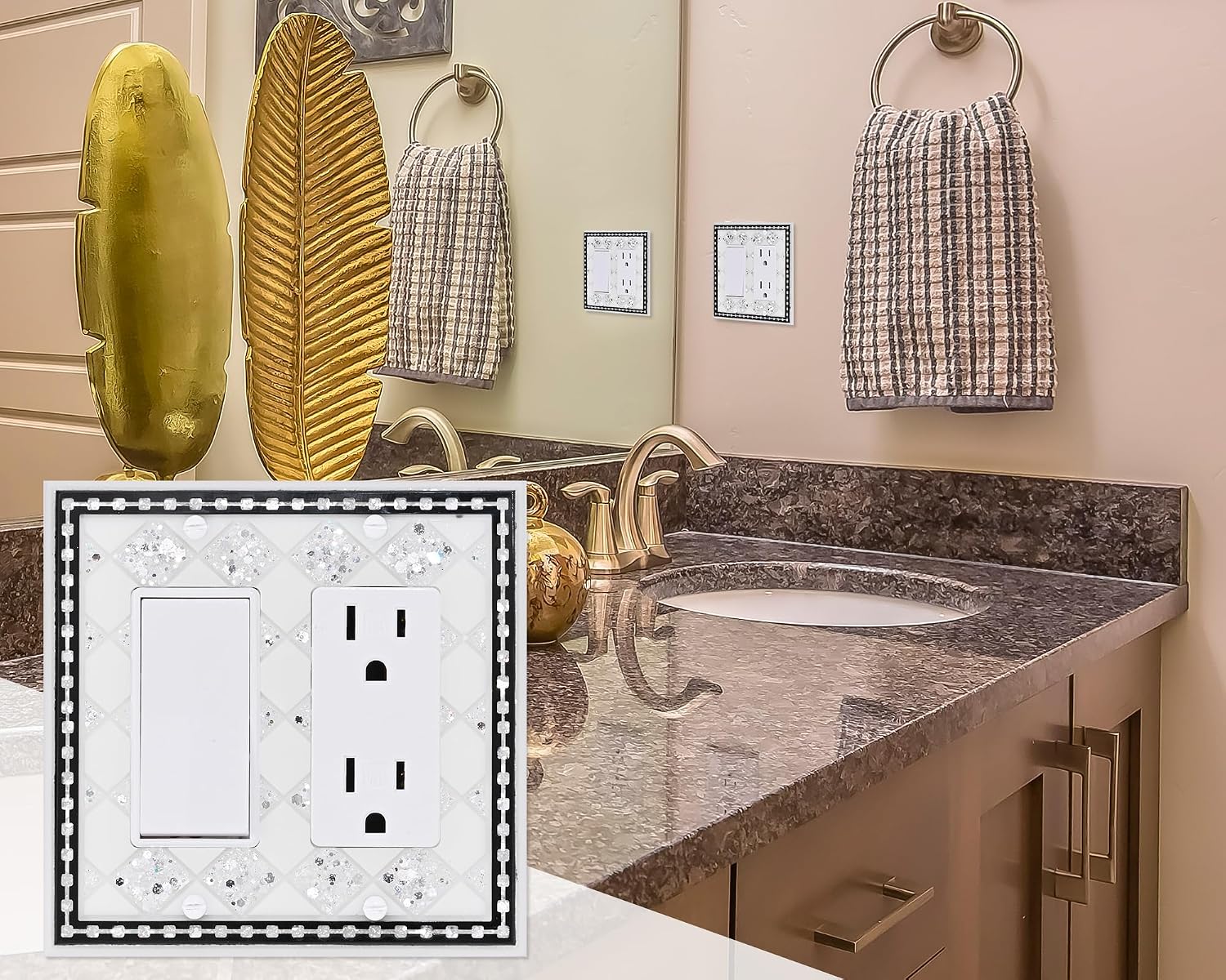 Double Light Switch Covers, Silver Sparkle, 4.9''x4.8'' image 5