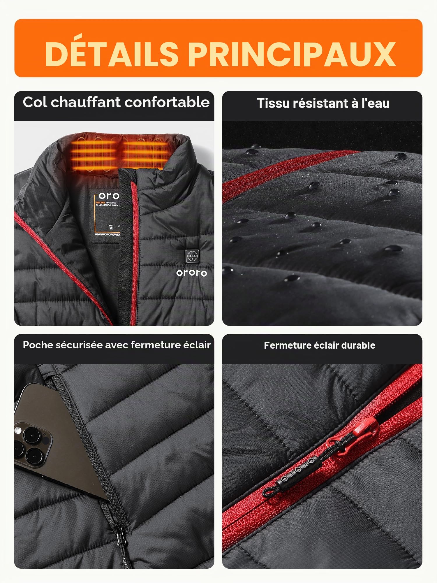ORORO Gilet Chauffant Femme Avec Batterie Veste Chauffante Sans Manche Femme Manteau Sans Manche Chauffant Hiver - Chargeur Non Inclus