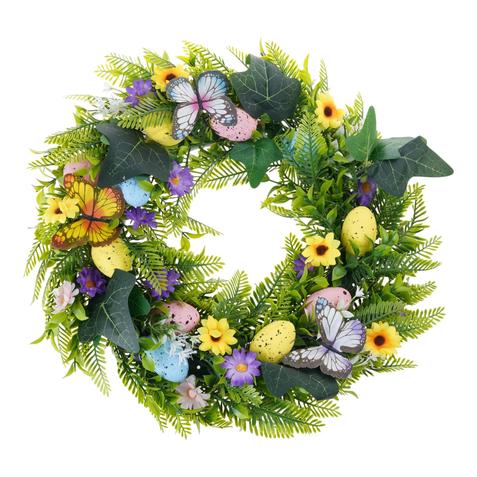 Simulated Flower Wreath with Colorful Easter Eggs for Front Door Porch Wall Window Farmhouses Festival Celebration Geometric Wreath