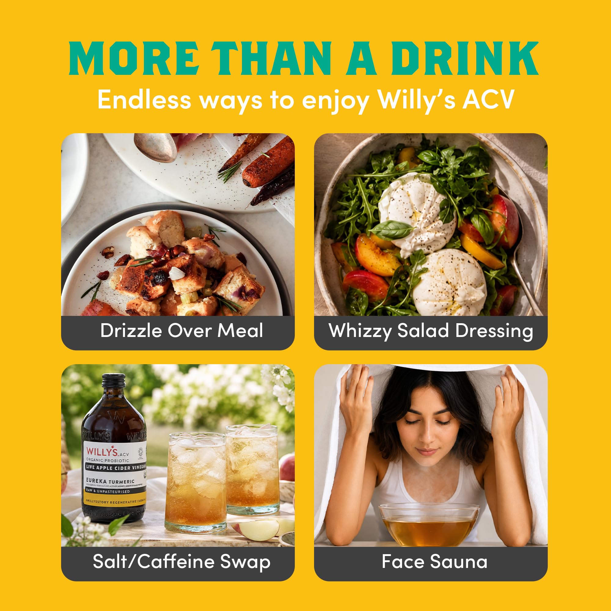 Willy's ACV Organiczny żywy probiotyczny ocet jabłkowy z matką dla zdrowia jelit - świeży kurkuma, miód i czarny pieprz (1 x 500 ml)