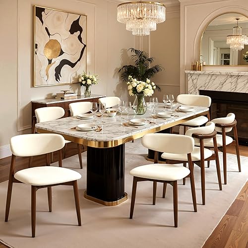 Miniatura 11 de CHUN YI Juego de 4 sillas de comedor, sillas de comedor tapizadas de madera, sillas de cocina de tela moderna de mediados de siglo con respaldo