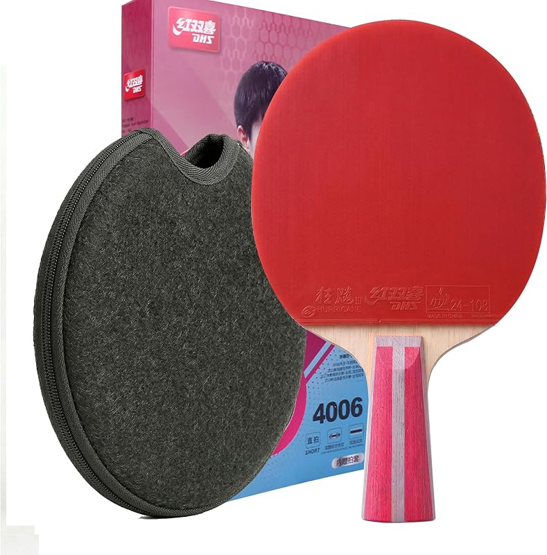 Paletas de ping pong DHS con funda de tela para paletas, goma adhesiva para máximo giro, raqueta de tenis de mesa de madera de 7 capas, lista para torneos