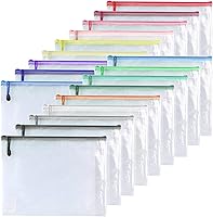 Vista 12 de 18 unidades, bolsas de malla de plástico con cremallera para documentos, carpetas de archivos con cremallera para suministros de oficina, viajes