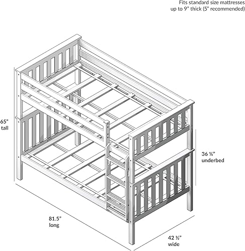 Miniatura 23 de Max & Lily - Litera de tamaño individual sobre matrimonial con escalera, base de cama de madera maciza para niños, barandillas de seguridad de 14