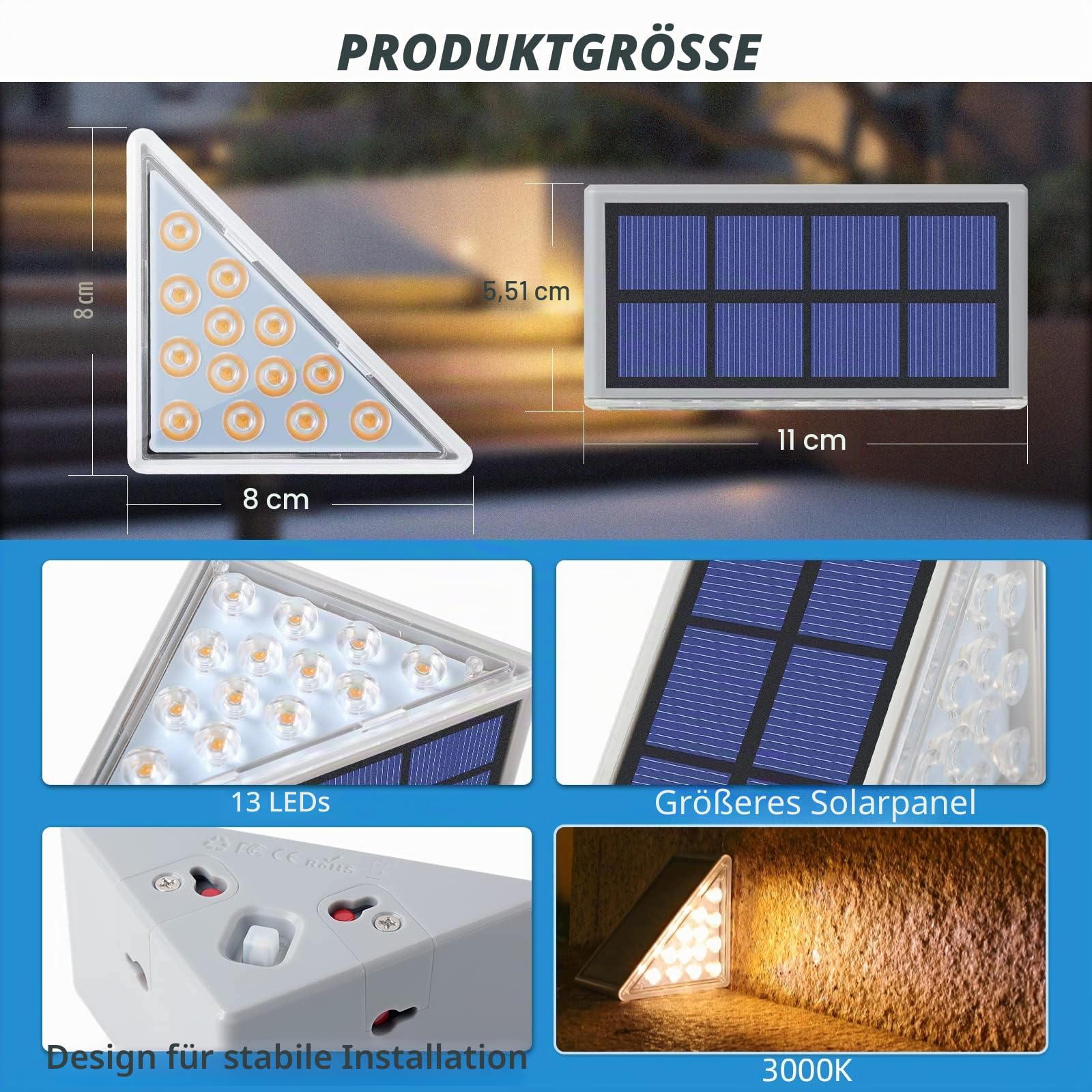 NIORSUN Solarlampen für Außen, 6 Stück Warmweiß Treppenbeleuchtung Außen Wasserdichte IP67 mit automatischer Ein-/Ausschaltung, Solarleuchten für Stufen, Treppen, Garten, Terrasse, Gehweg