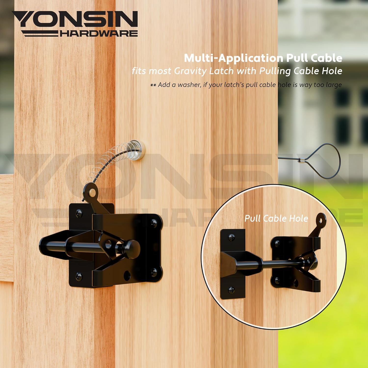 2 Sets Gate Latch Cable Pull, Steel Wire Rope with Pull String for Fence Gate Latch, Spring-Loaded Latch Kit Gate Opener Adjustable from 2" to 6" for Metal Wooden Fence Gate